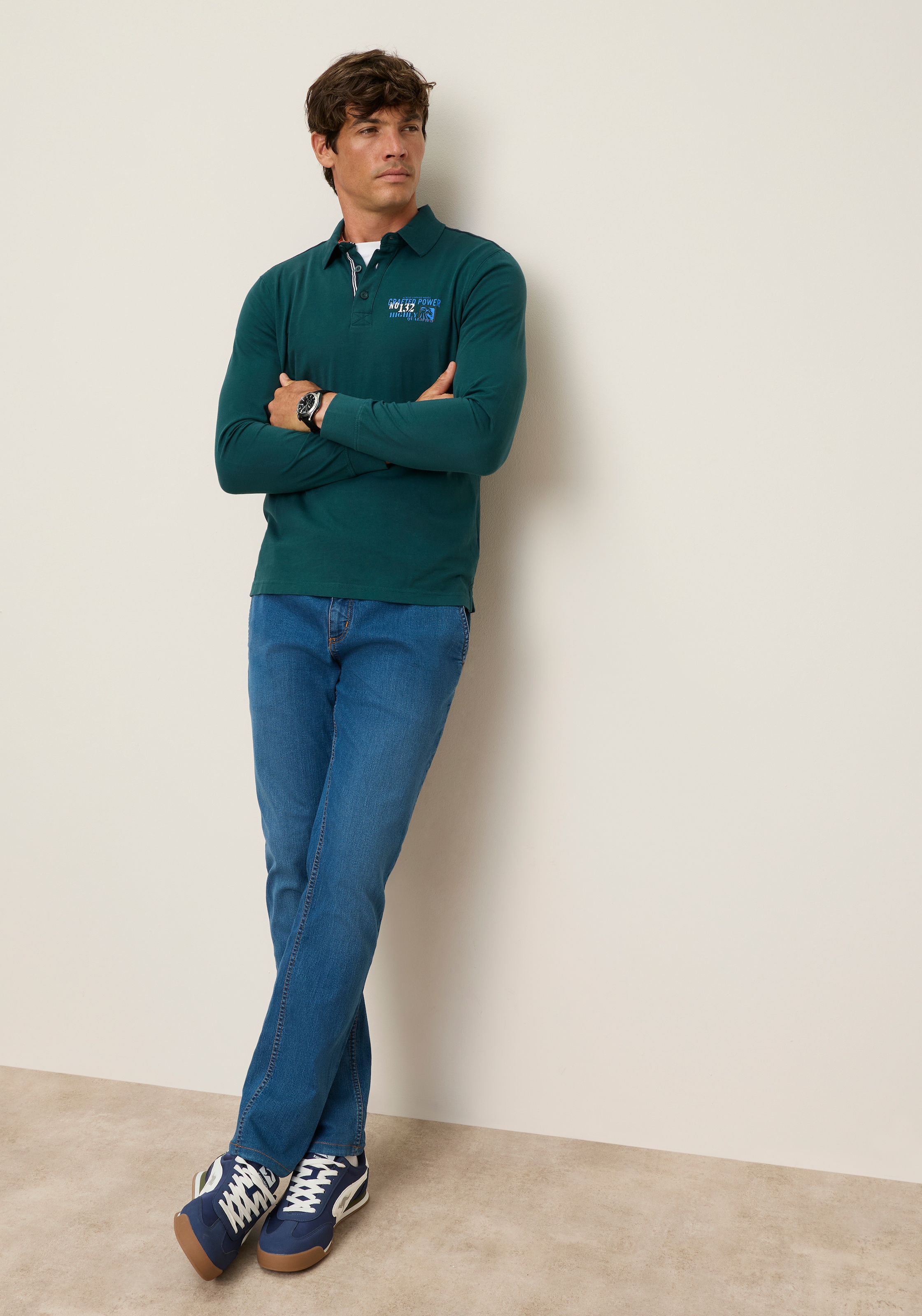 Man's World Poloshirt Normale Passform, mit Langarm, klassischer Look
