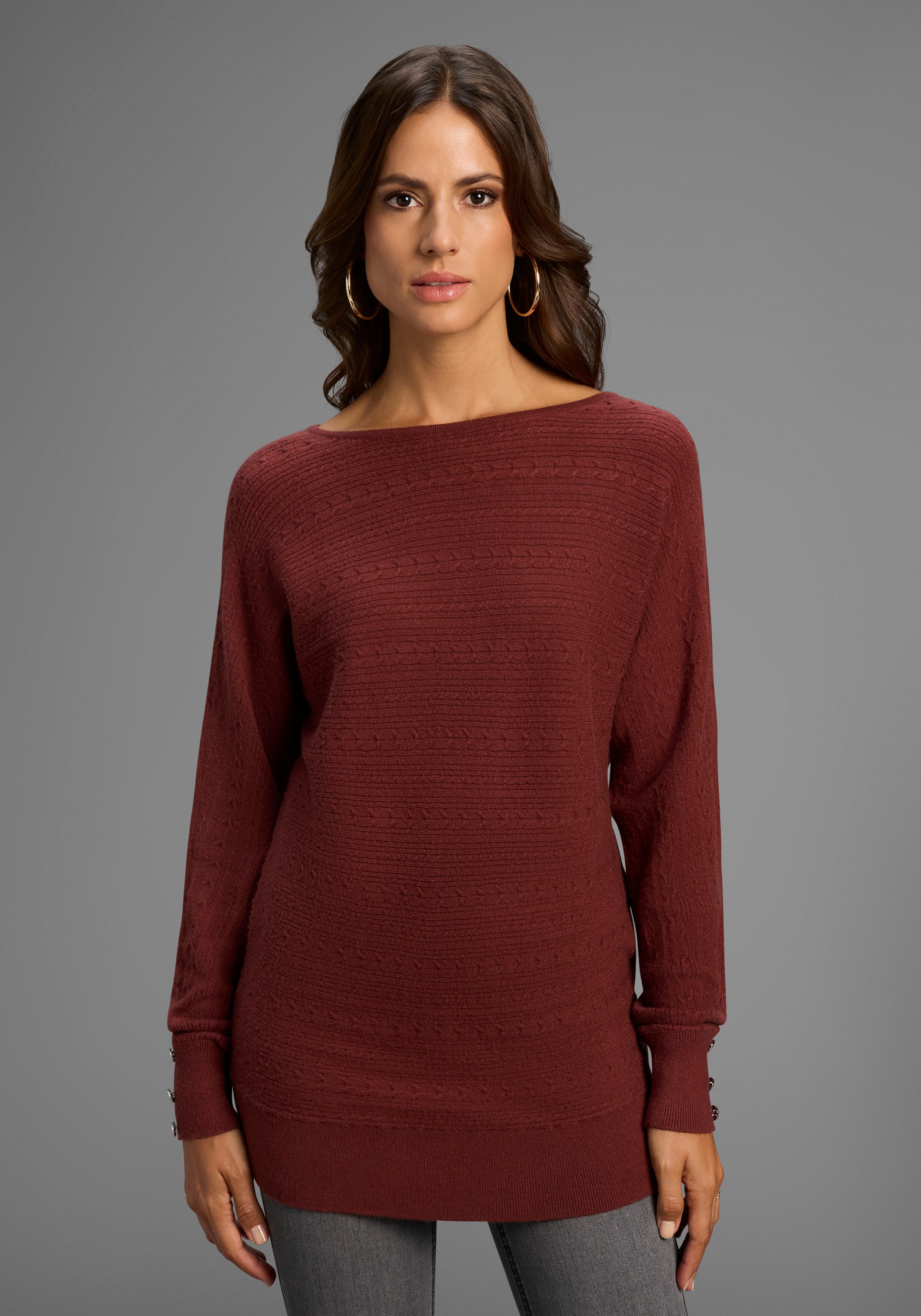 Image of Laura Scott Fledermauspullover kuscheliger Winterstrick mit Zopfstrickmuster - NEUE KOLLEKTION