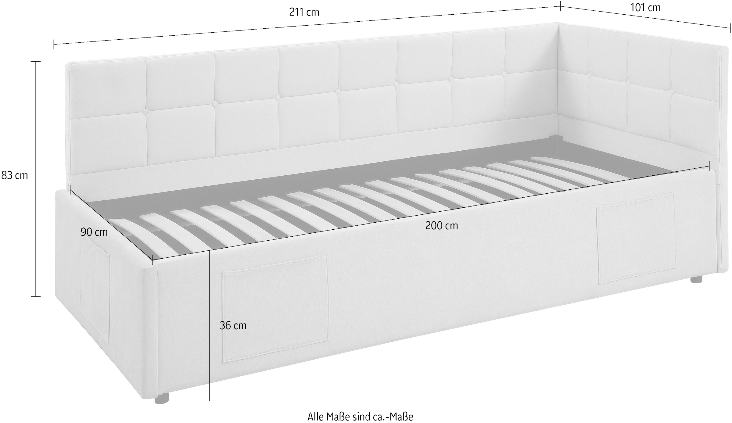 GOODproduct Lit de jour »MALIKA, Schlafsofa mit Stauraum und Lattenrost« Kopfteil links/rechts montierbar, mit 3 Fächern