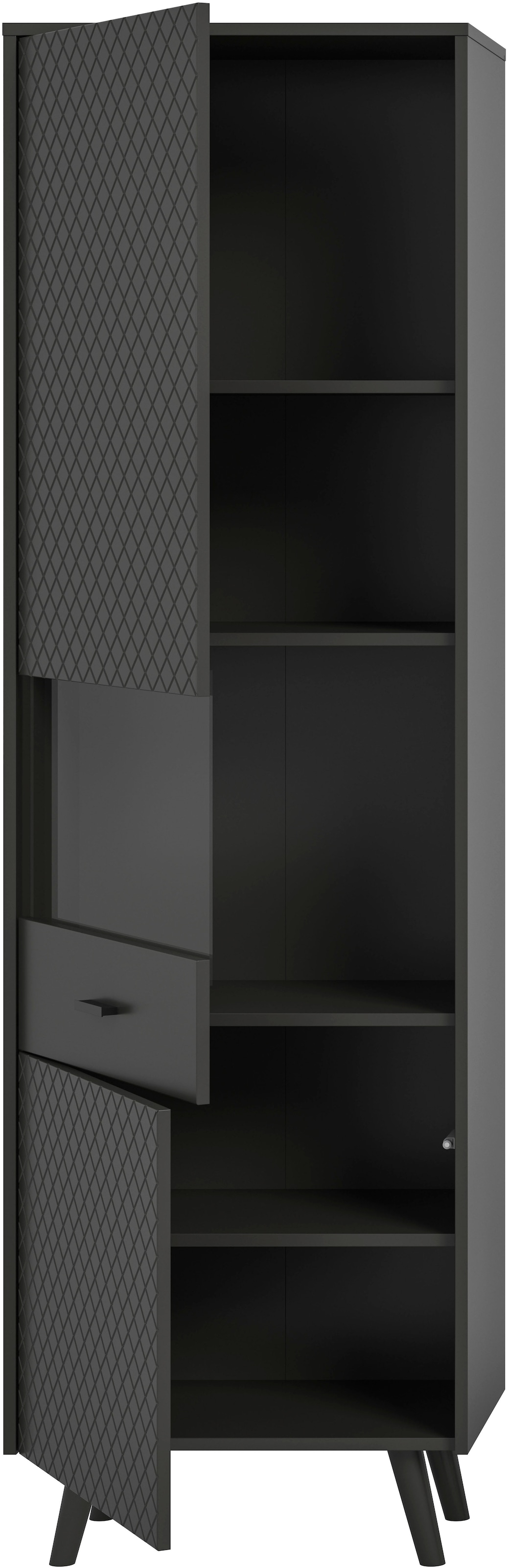 Home affaire Vitrine »RHOMBUS, hochwertige MDF-Front mit Karo-Optik« 1 Stk. tlg. Vitrine, Schrank, Wohnzimmer, Esszimmer