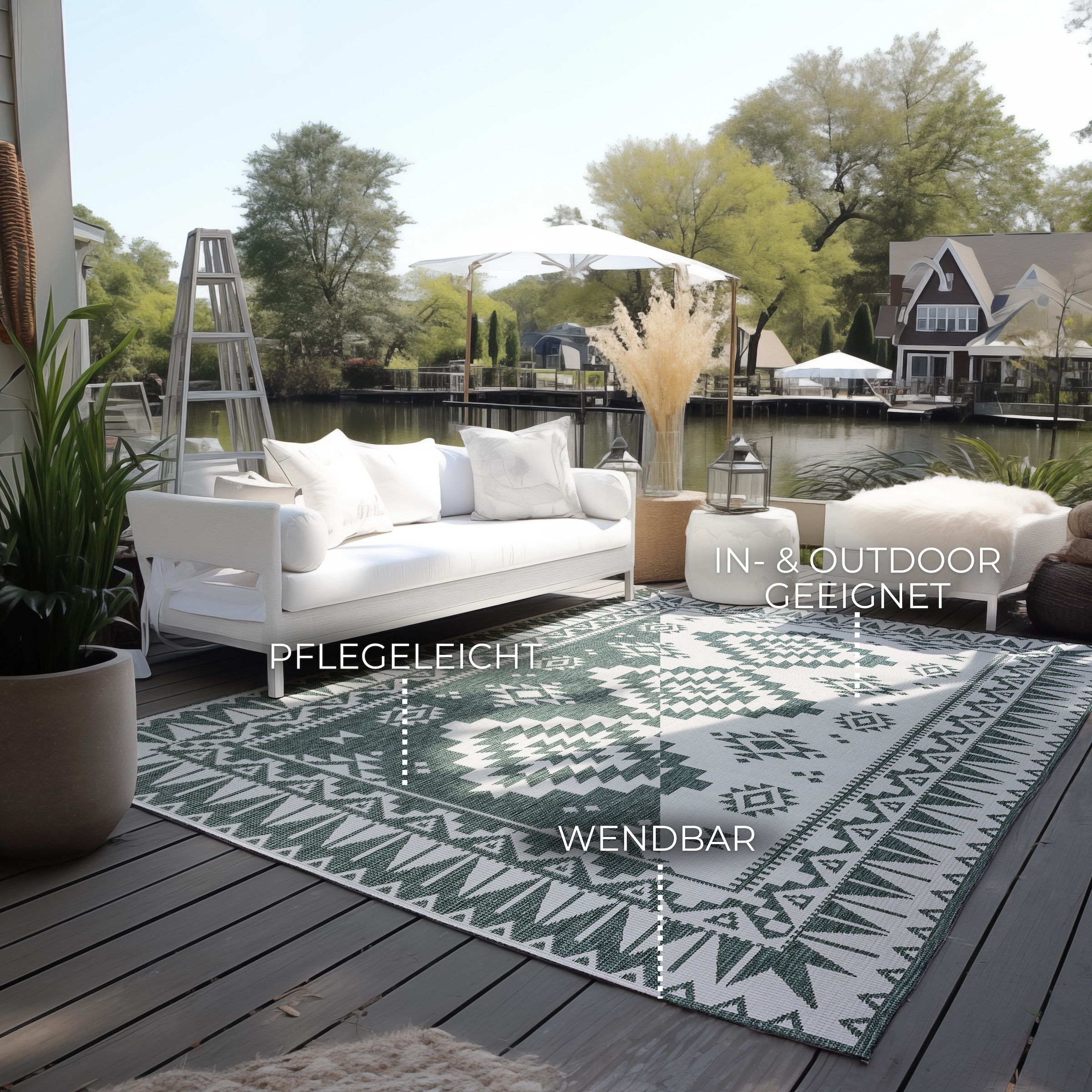 ELLE DECORATION Teppich »Dynamic, Wendeteppich«, rechteckig, 5 mm Höhe, Flachgewebe, In-& Outdoor, Modern, wendbar, Balkon, Wohnzimmer, Aussen