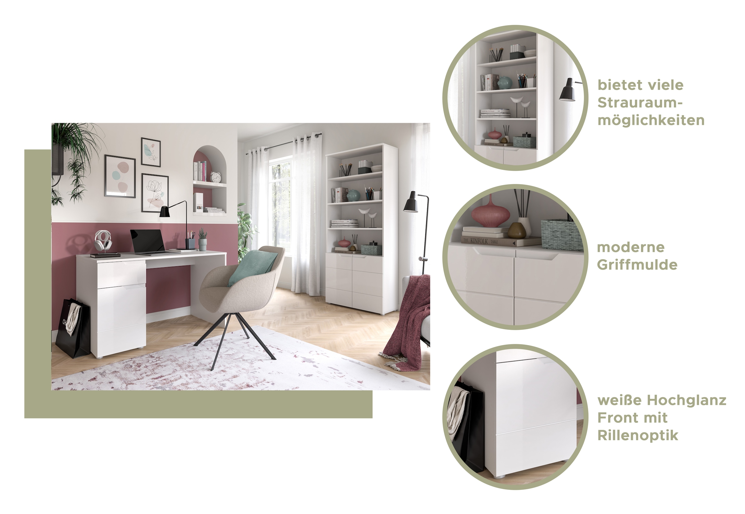 INOSIGN Schreibtisch »CAPRI, 1 Schubkasten & 1Tür  inkl. eingefasster Griffmulde« Computertisch, Home-Office-Tisch, Bürotisch, Office Desk