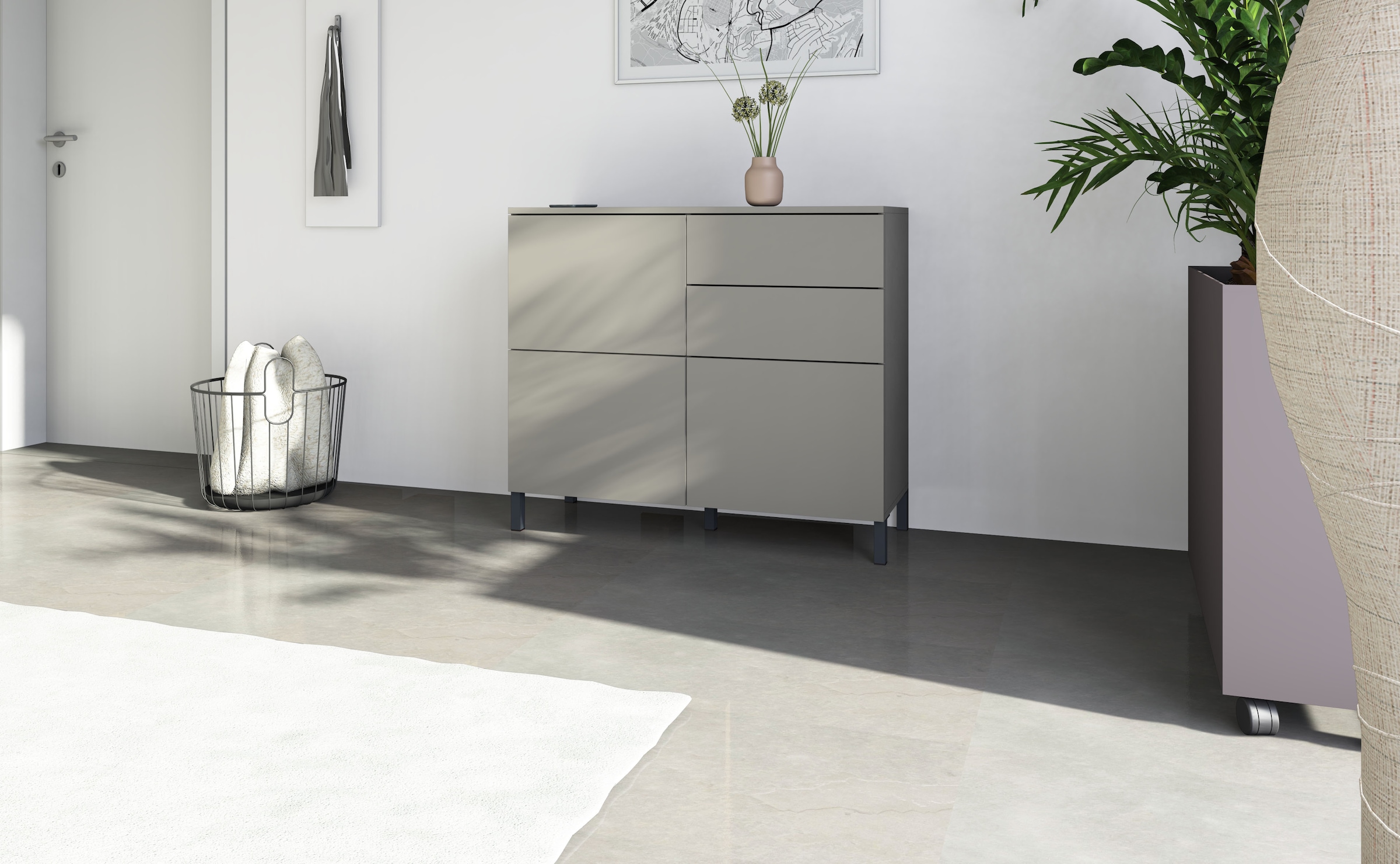 borchardt Möbel Commode »Haama, modern, grifflos, Metallfüsse, praktisch,  3 Türen« Push-To-Open, verstellbare Einlegeböden, viel Stauraum, Breite 93cm