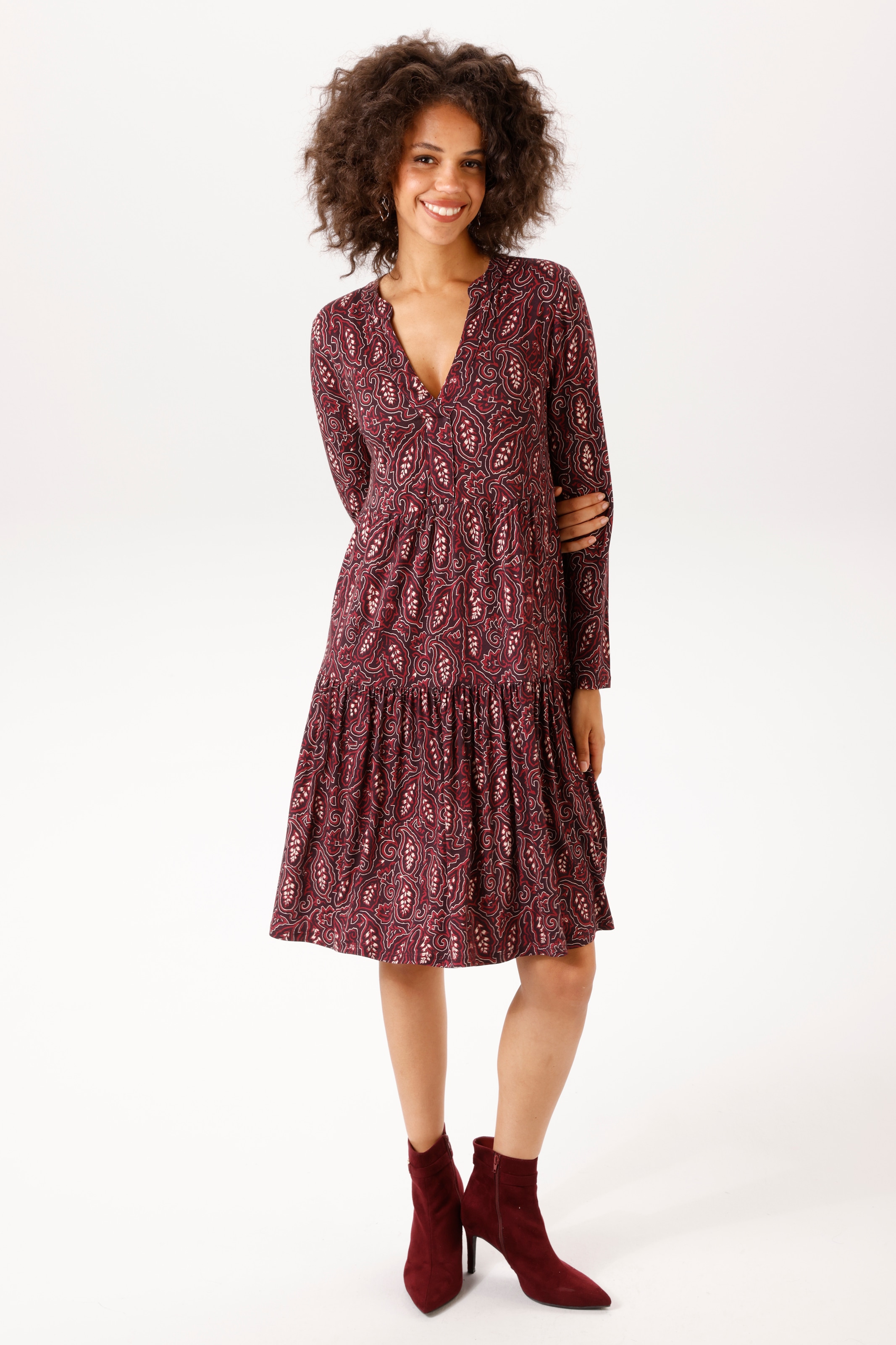 Image of Aniston CASUAL Jerseykleid mit grafischen Blätterdruck - jedes Teil ein Unikat - NEUE KOLLEKTION