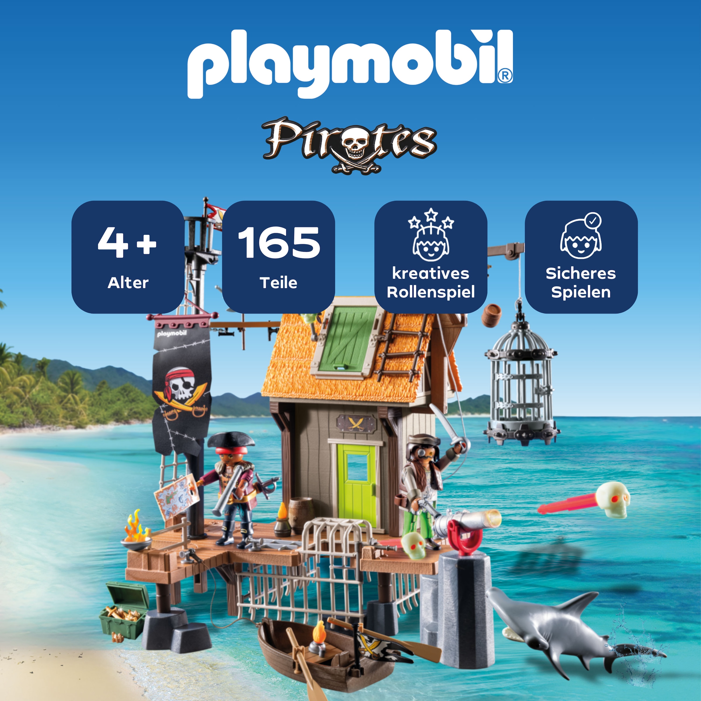 Playmobil® Konstruktions-Spielset »Piratenhafen mit Seeräuber-Gefängnis (71792), Playmobil Pirates« Made in Germany