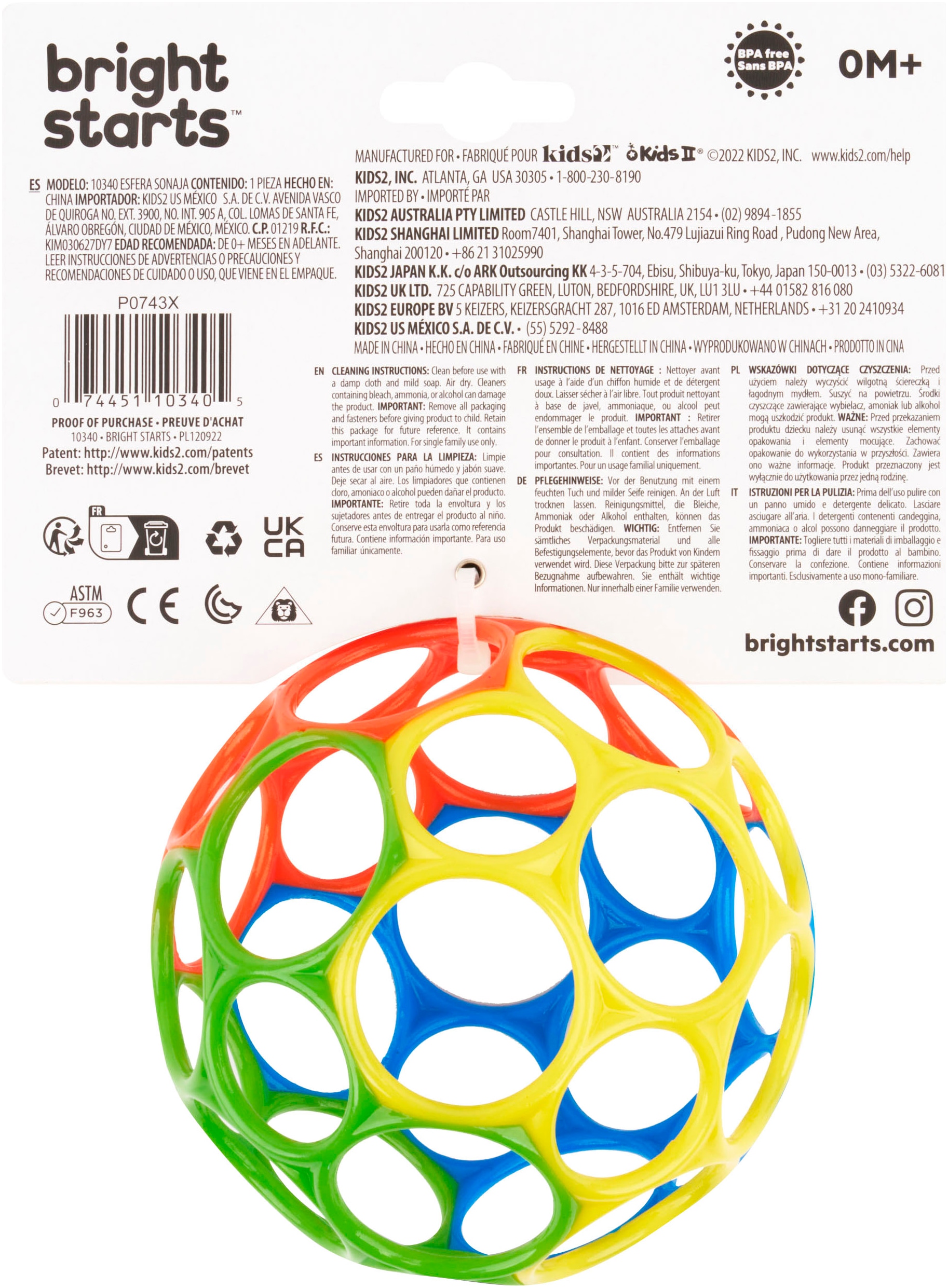 Bright Starts Jouet de préhension »Oball Classic™ Easy-Grasp Toy - Rot/Blau/Grün/Gelb«