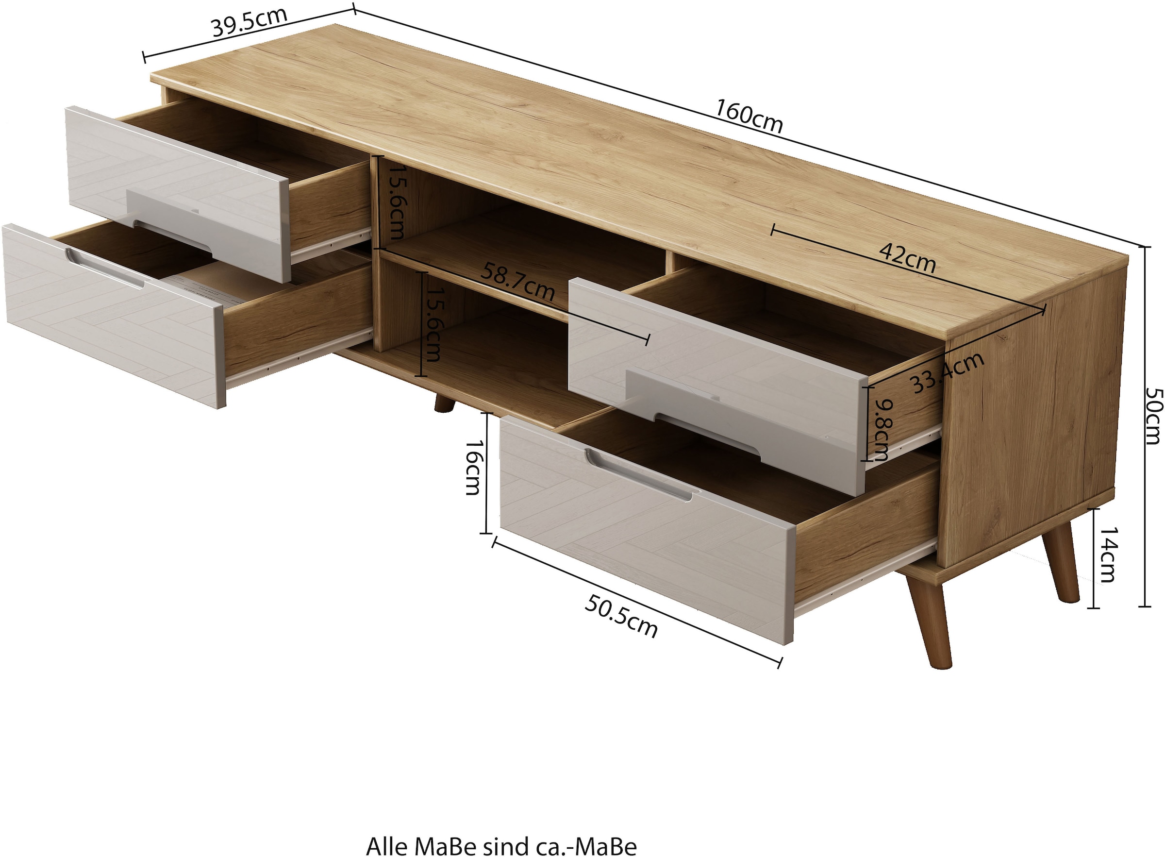 GOODproduct Tableau TV »Lund« glänzende Fronten, Kabeldurchführung, helles Holzdekor, Breite 160 cm