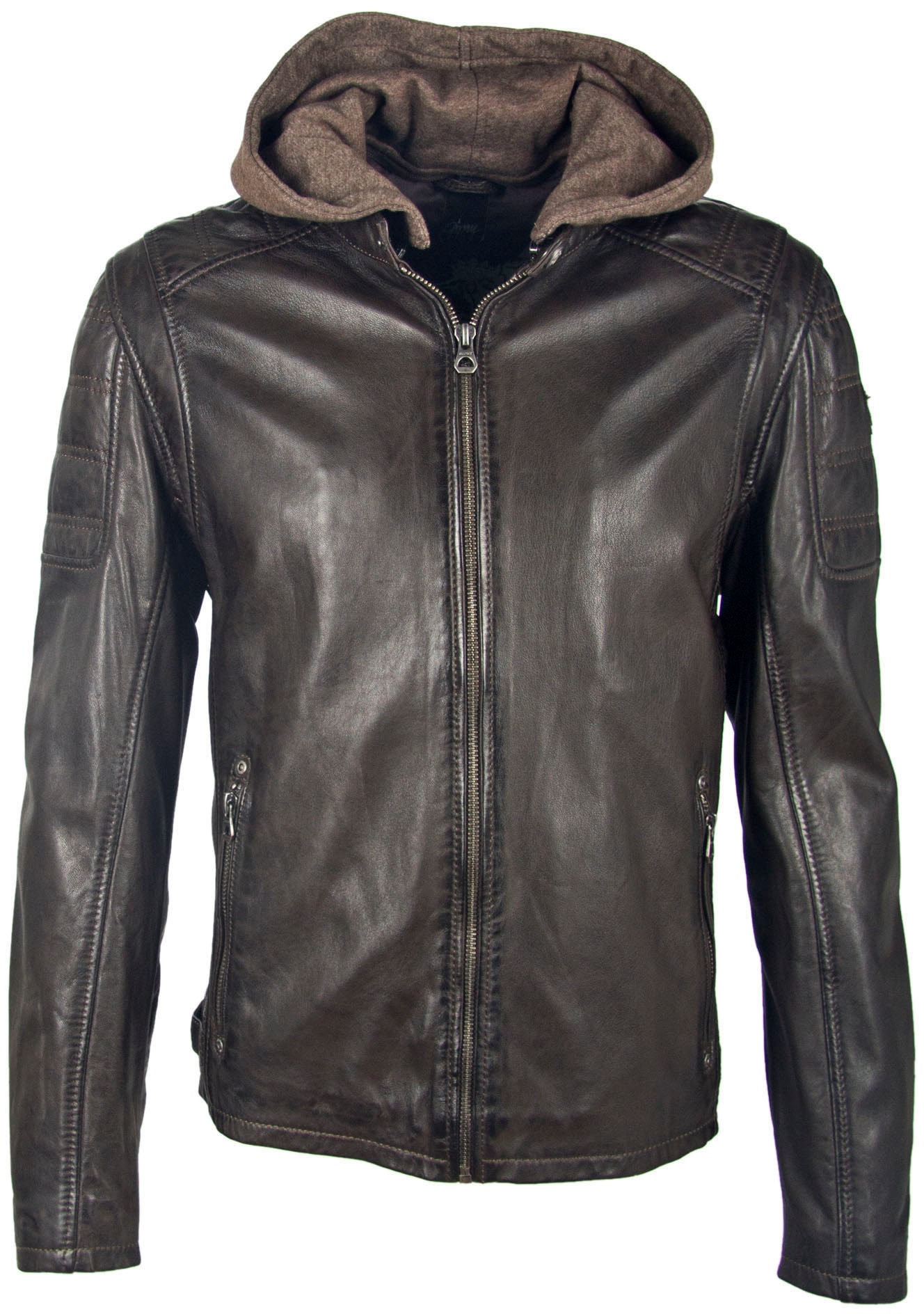 Image of Mauritius Lederjacke "Rylo LAKEV" mit Kapuze Reissverschluss, Reissverschlusstaschen