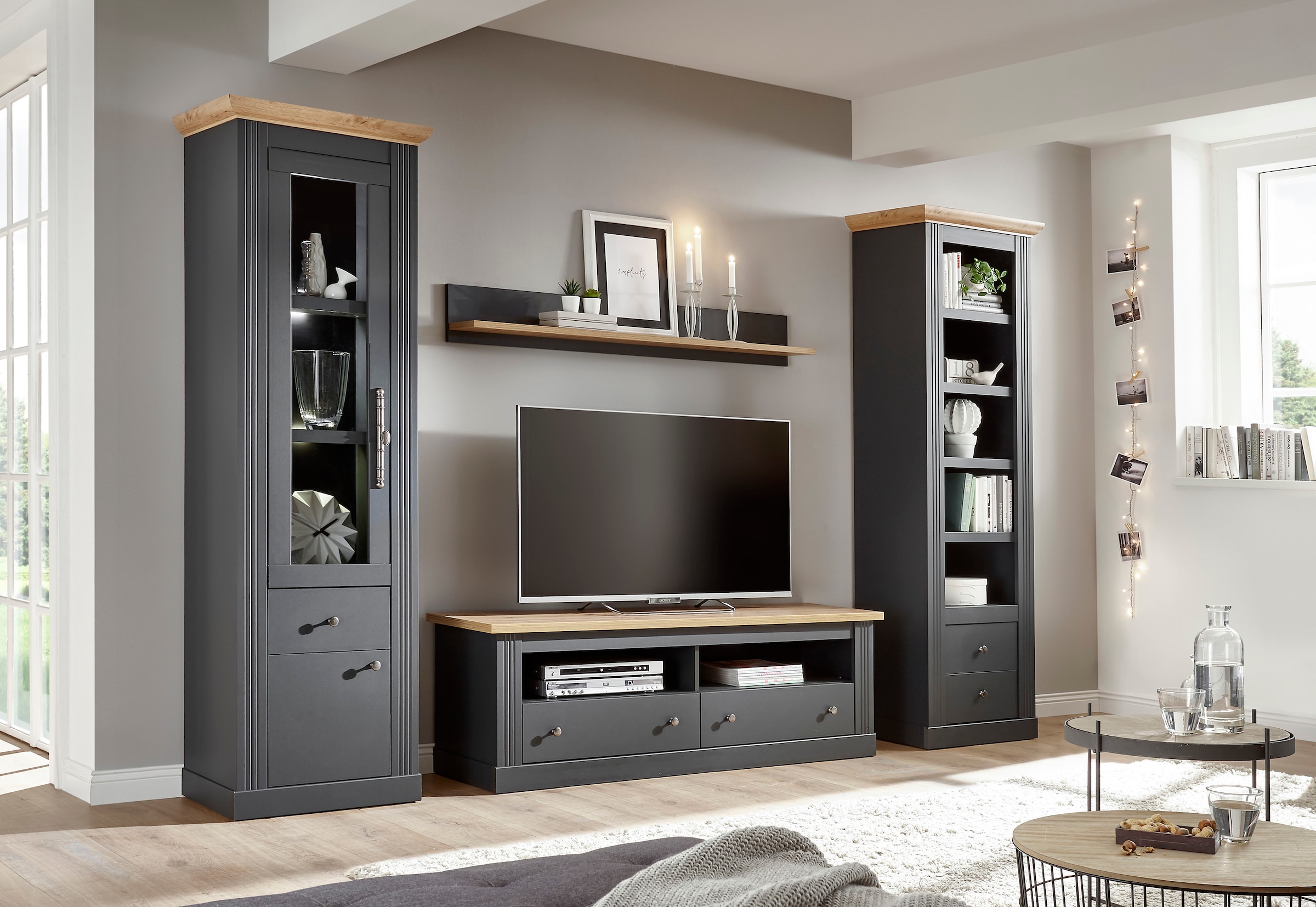 GOODproduct Wohnwand »Westminster TOPSELLER!« Set, Vitrine, Lowboard, Standregal, Wandregal, 4 Stk. tlg.