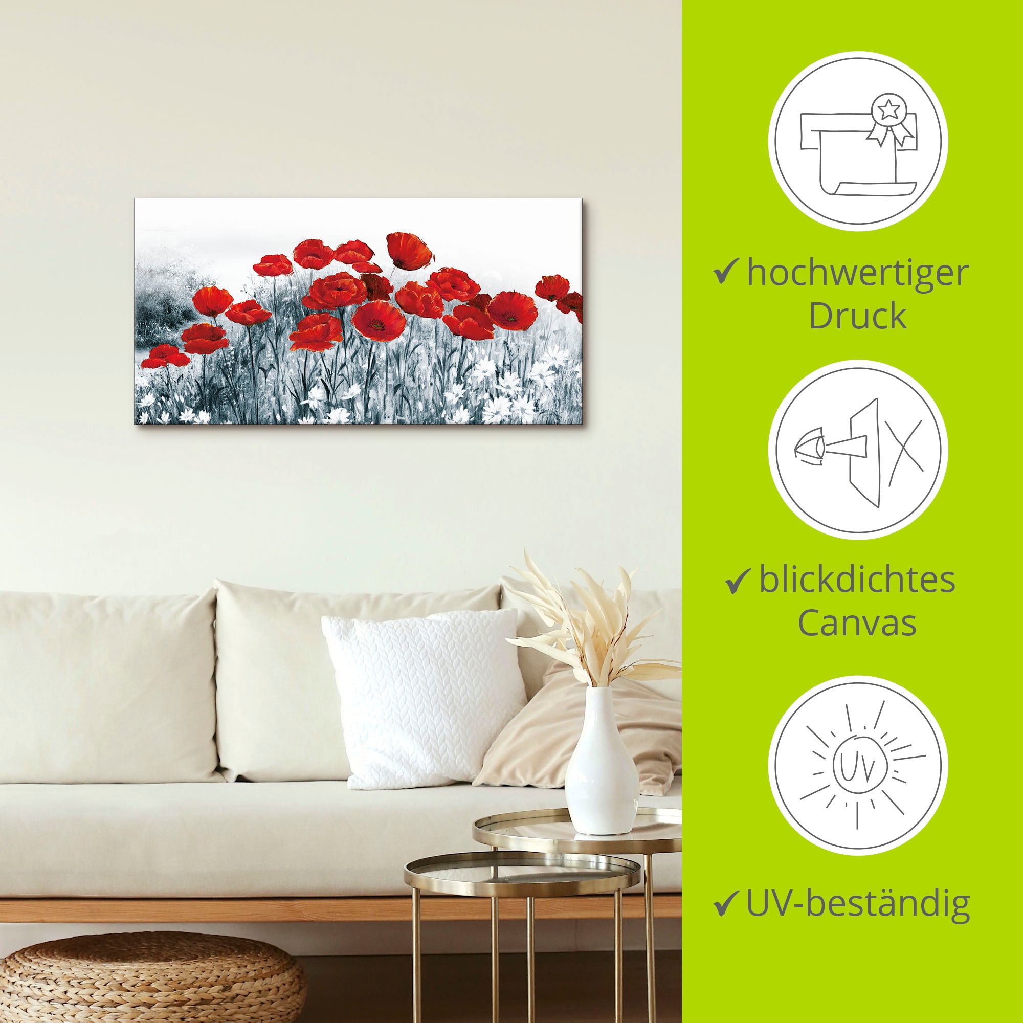 Artland Wandbild »Roter Mohn im Feld«, Blumen, (1 St.), als Leinwandbild in verschied. Grössen