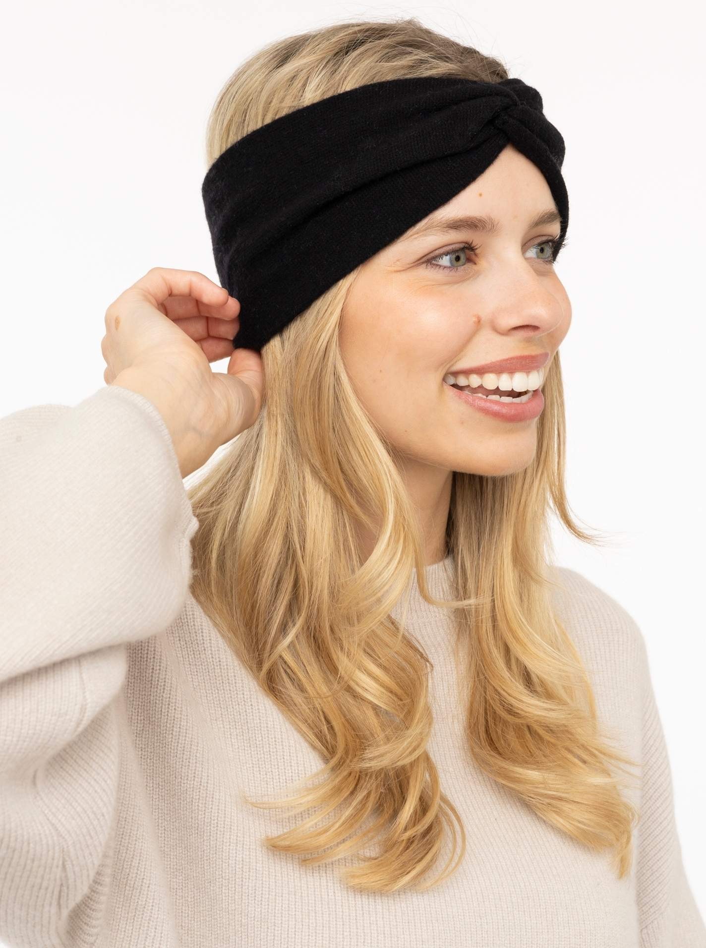 Image of Zwillingsherz Stirnband "100% Cashmere "Classic"" Knoten vorn, wärmend, klassisches Strickdesign