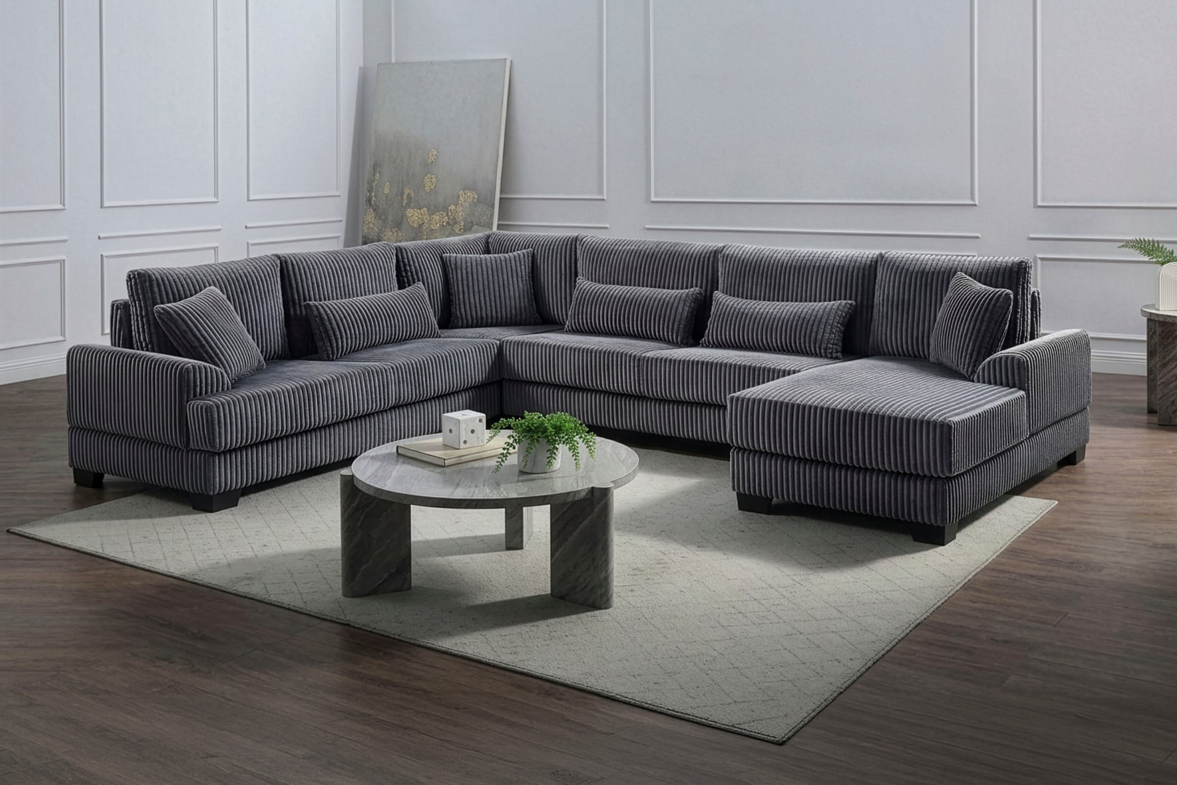 GOODproduct Paysage de salon »Miron U-Form, B: 332 cm, weicher XXL-Cordbezug« Canapé avec ressorts, 6 coussins décoratifs, dossier recouvert de tissu véritable