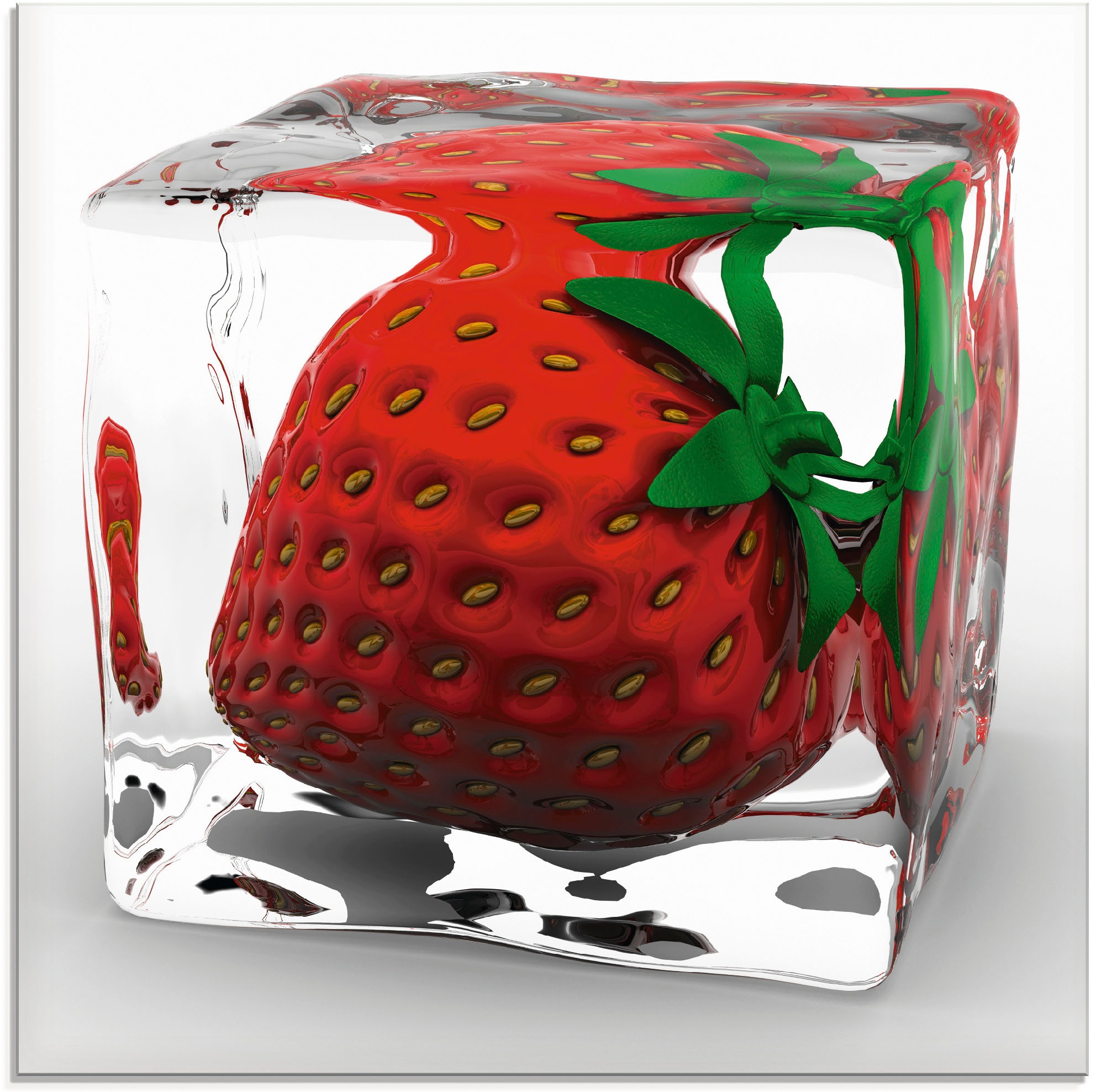 Glasbild »Erdbeere in Eis«, Lebensmittel, (1 St.), in verschiedenen Grössen