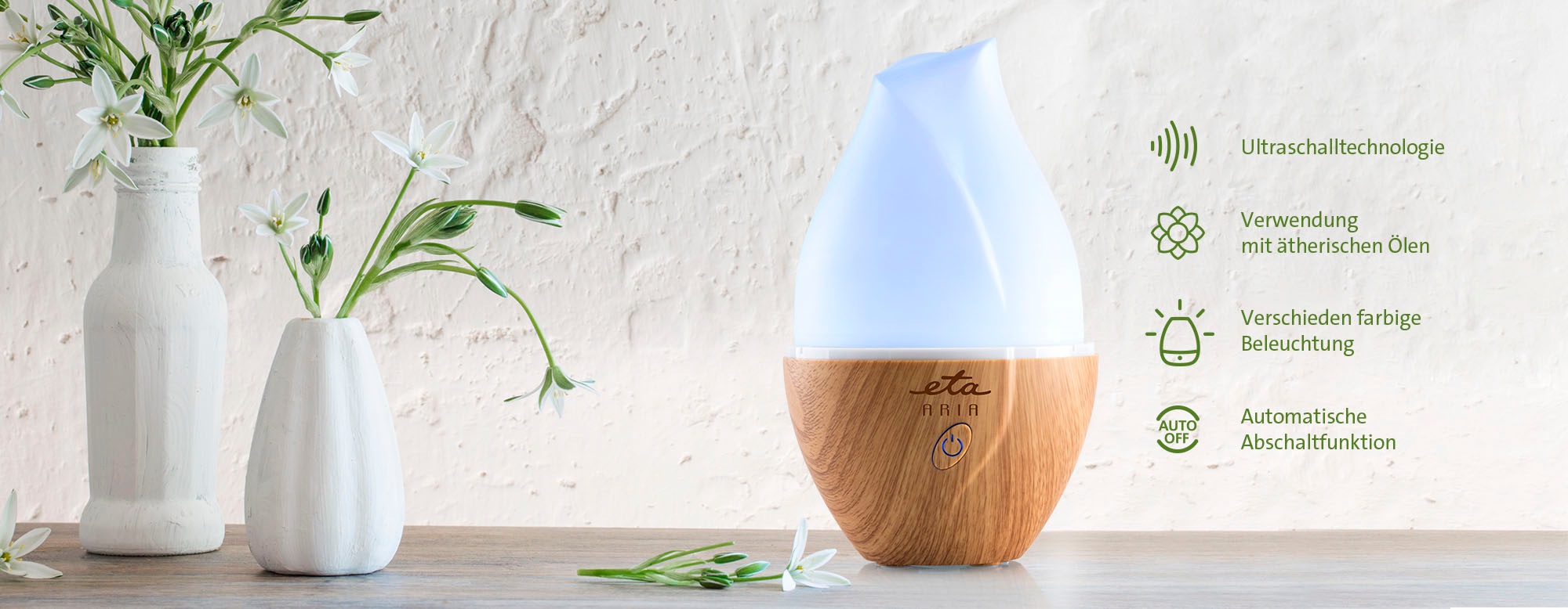 eta Diffuser »ARIA Aroma Diffuser«, 0,6 l Wassertank, Ultraschall-Technologie, für Räume bis 25 m²
