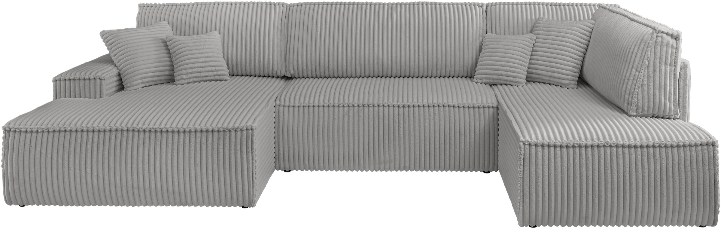 andas Wohnlandschaft »FINNLEY U-Form XXL 329 cm, Schlafsofa, Schlaffunktion m. Bettkasten«, (194/139 cm), Bouclé, Struktur und Cord