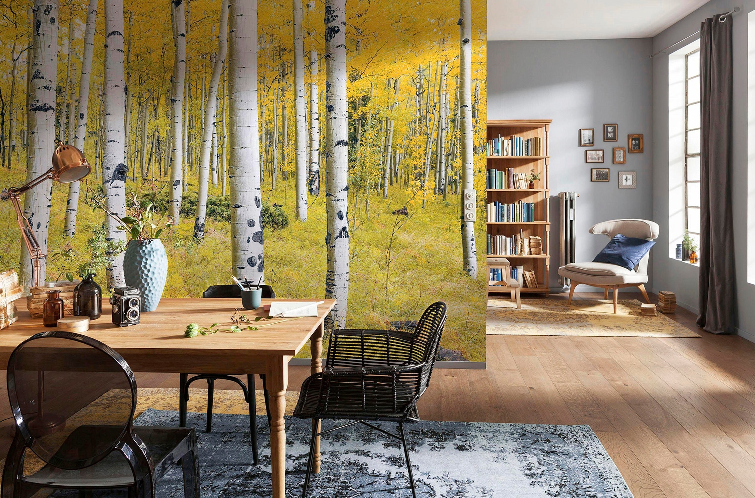 Image of Komar Vliestapete "Digitaldruck Vlies - Orange Forest - Grösse 400 x 250 cm" bedruckt glatt Wohnzimmer, Schlafzimmer