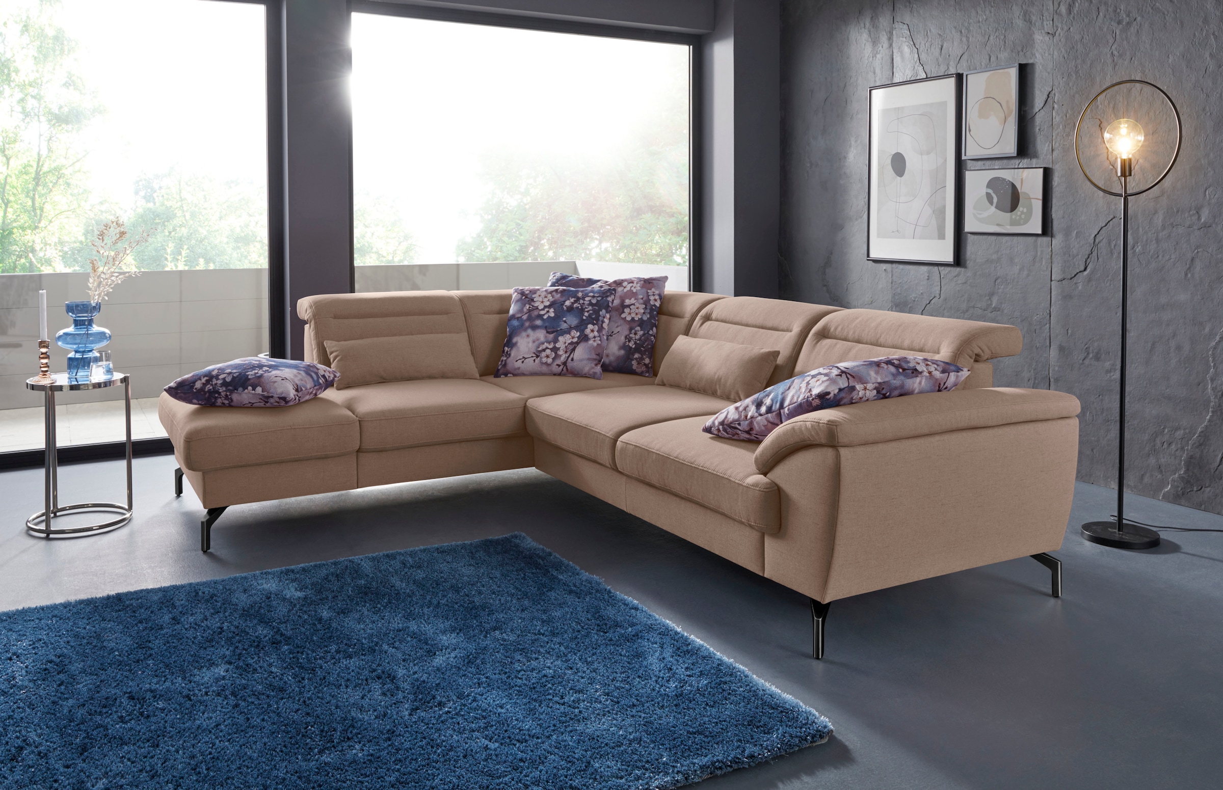 sit&more Ecksofa »Percy L-Form«, 15 cm Fusshöhe, Sitztiefenverstellung, wahlweise in 2 Fussfarben