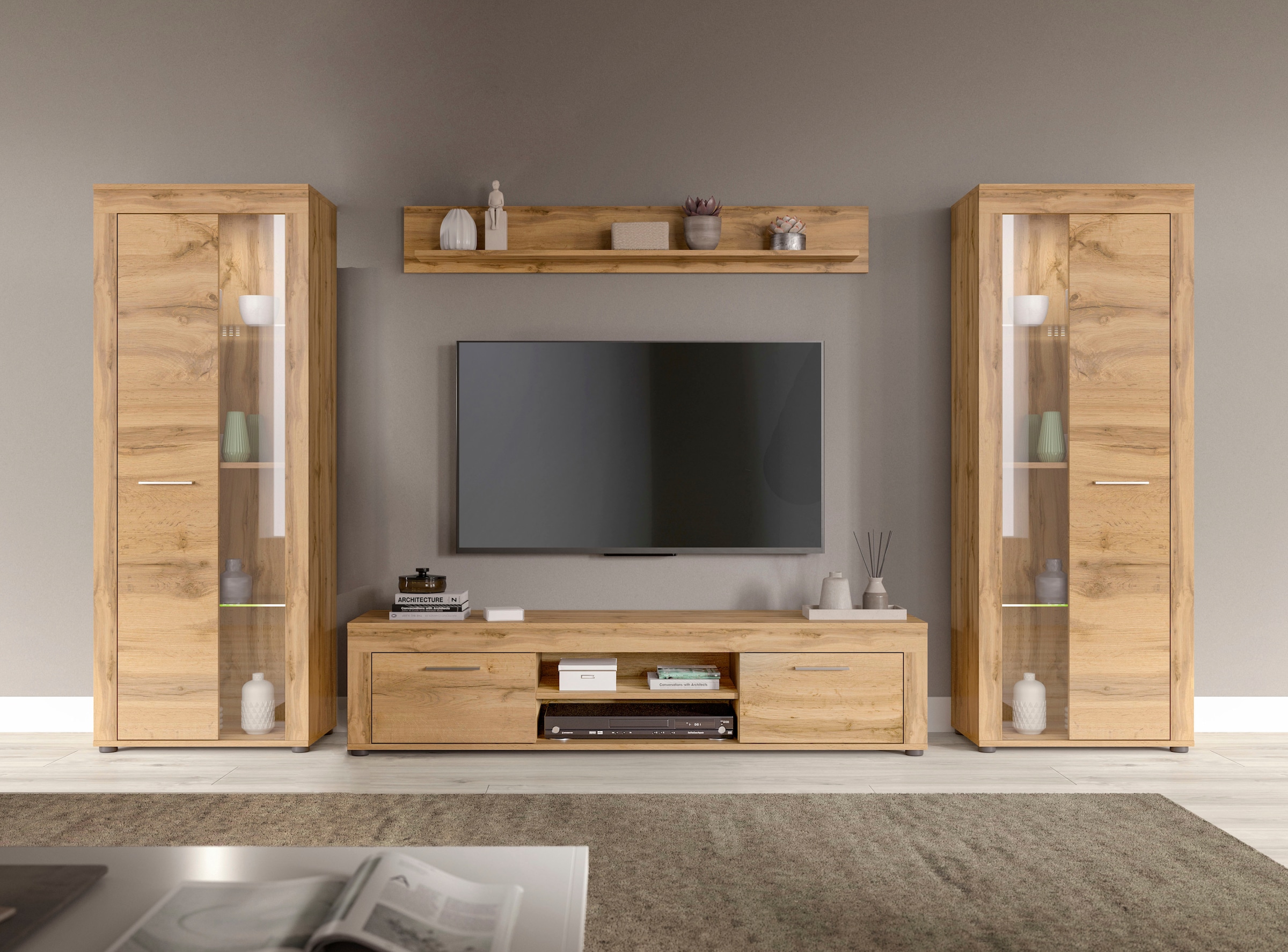 Image of Home affaire Wohnwand "AOSTA, Breite 310cm, 4-teilige Wohn-Kombination" bestehend aus: 2x Vitrine, Lowboard, Wandboard