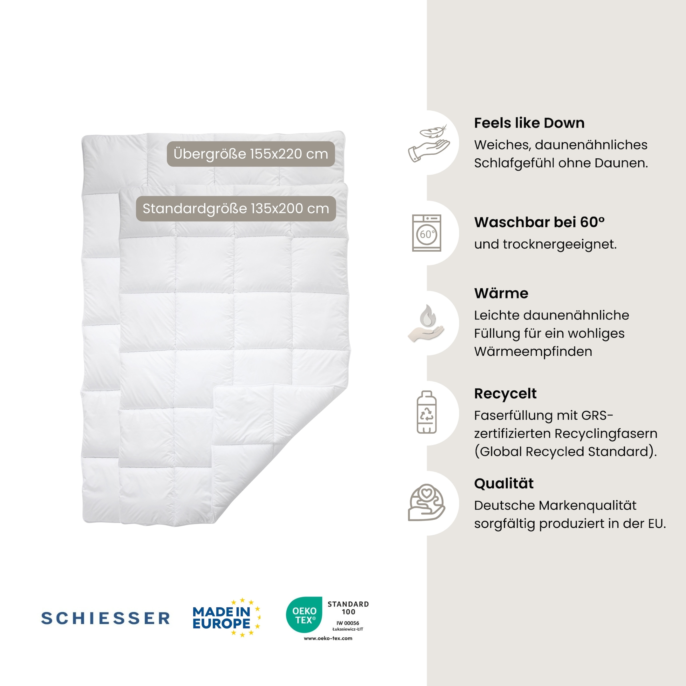 Schiesser Couette microfibre »Feels like Down« normal 1 cuis tlg. fibres creuses siliconées ultra légères