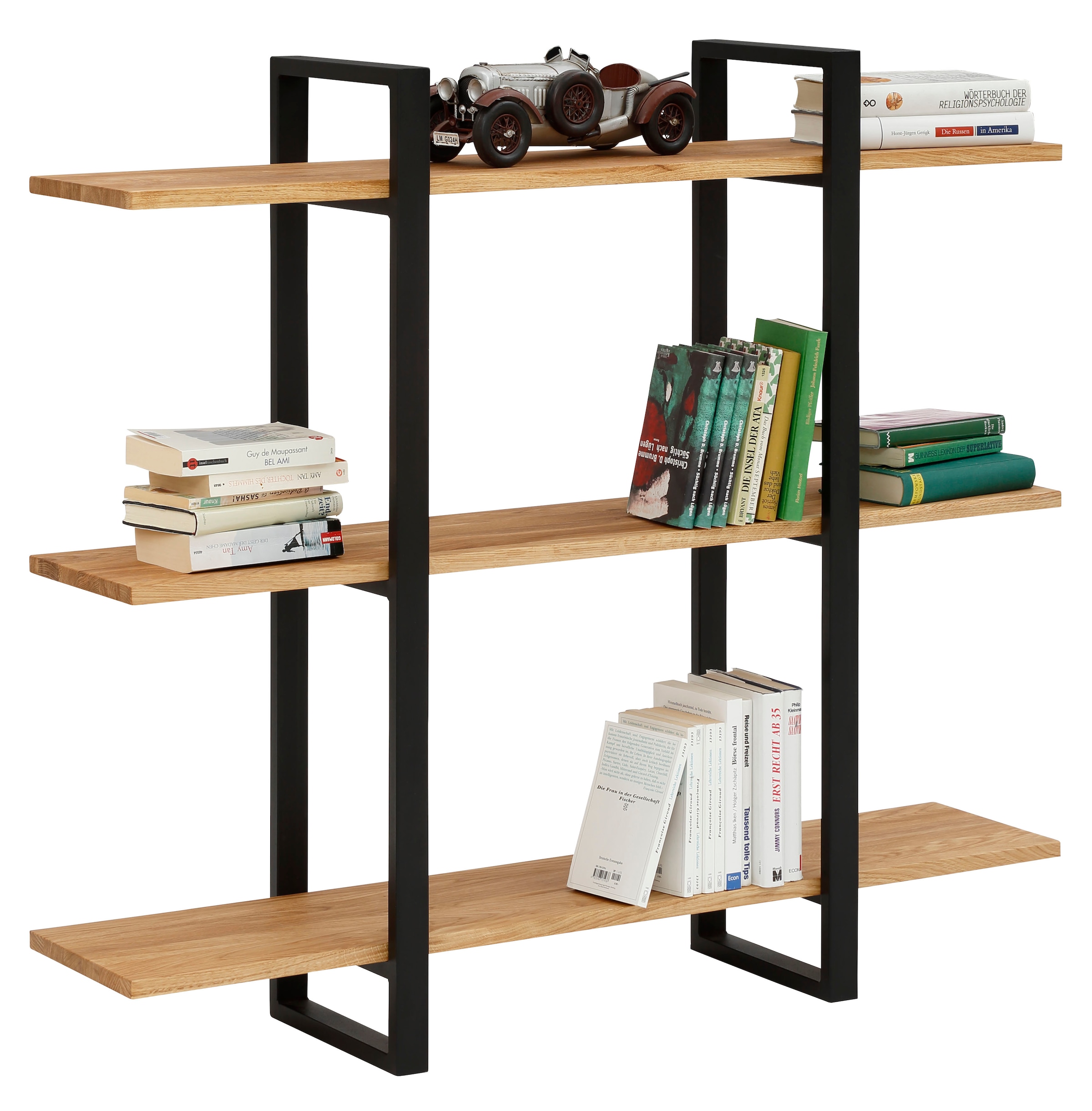 Image of Home affaire Bücherregal "Krystian Regal" Gesamtmasse B/T/H: 120/29/108, Raumteiler, Ablagen aus Eichenholz, Gestell aus robustem Metall