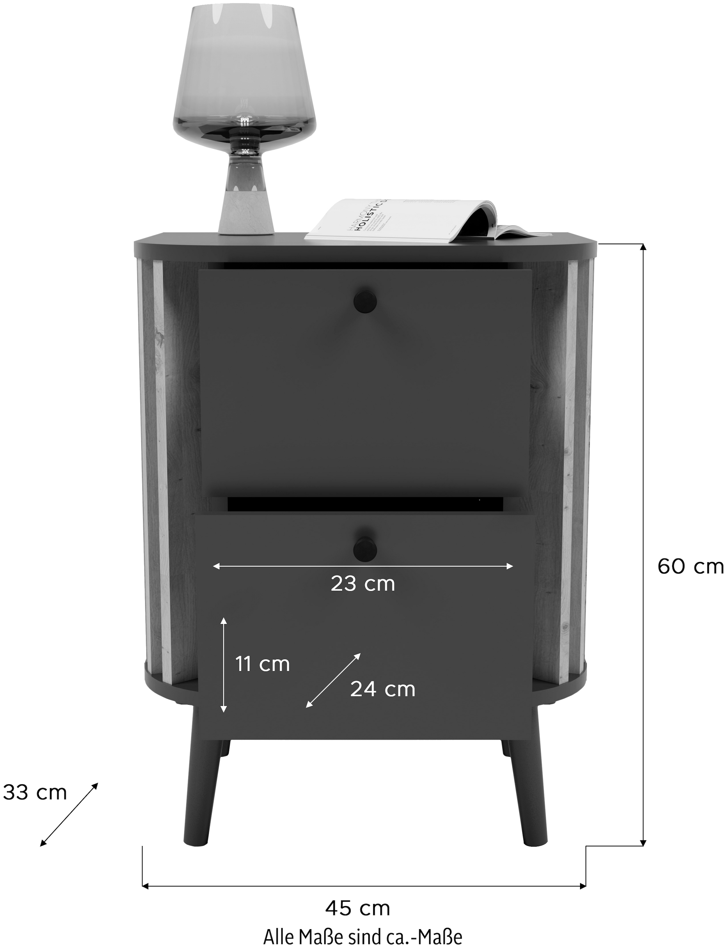 INOSIGN Commode »Stavanger, Höhe 60 cm, Paneel-Stäbchen-Optik, 2 Schubkästen« 1 cuis tlg. Nachtkonsole, Nachttisch, Nako, Kommode