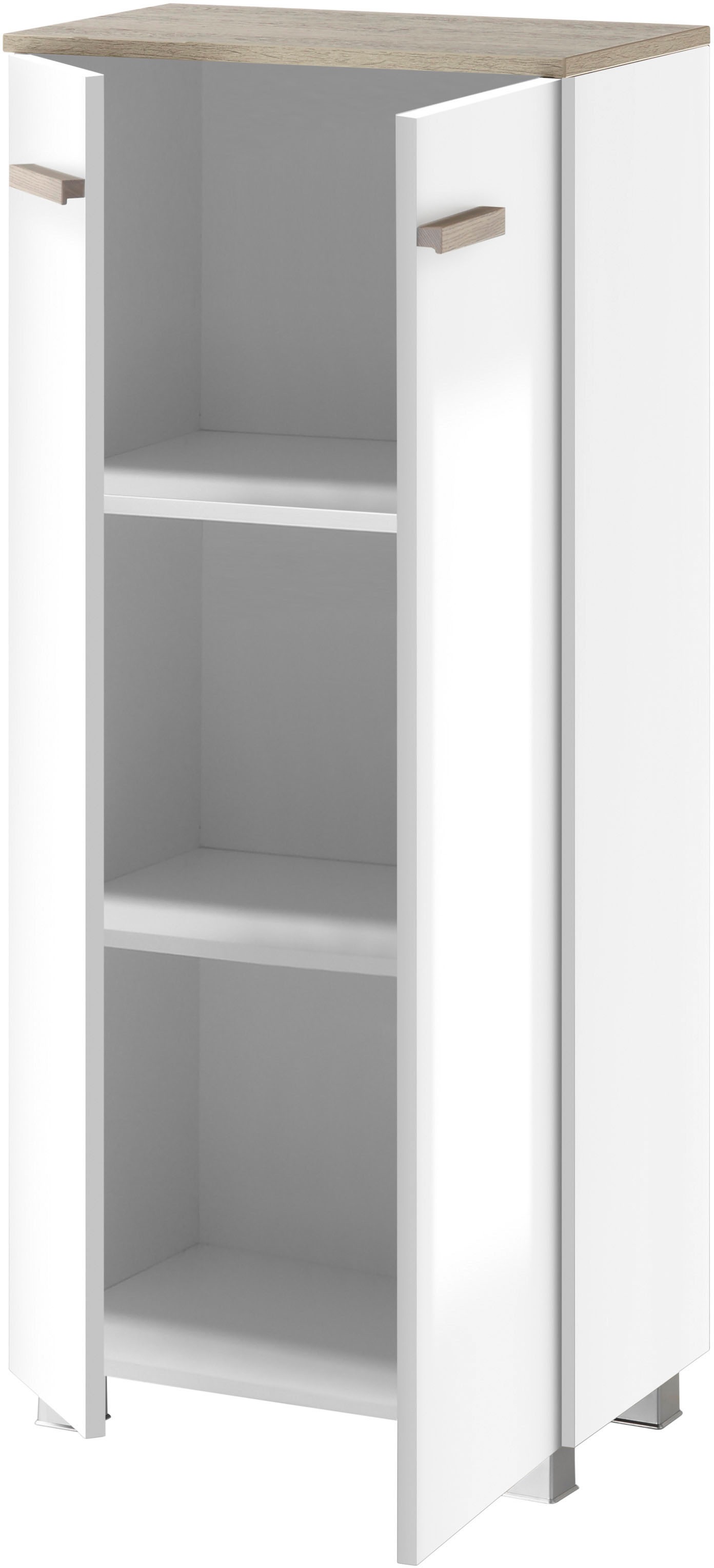 Places of Style Midischrank »SOLiD, Badschrank im modernen Design, Schrank mit Holzgriffen«, in zwei Farben verfügbar, mit Stauraum, stehend o. hängend montierbar