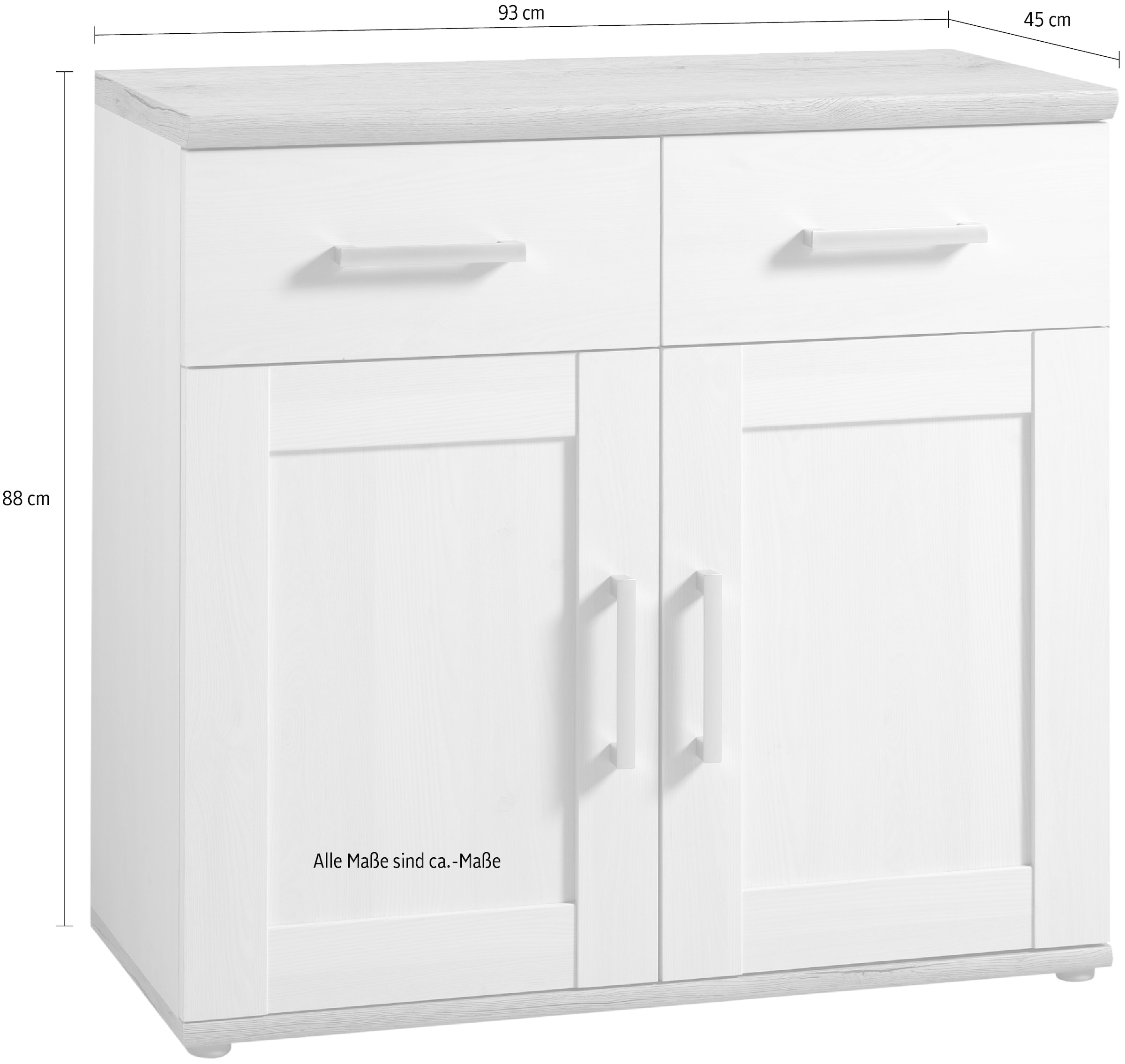 HBZ Kommode »Romance im Landhaustil, BxHxT 93x88x45 cm« Schrank mit 2 Türen, 2 Schubkästen und 2 Einlegeböden