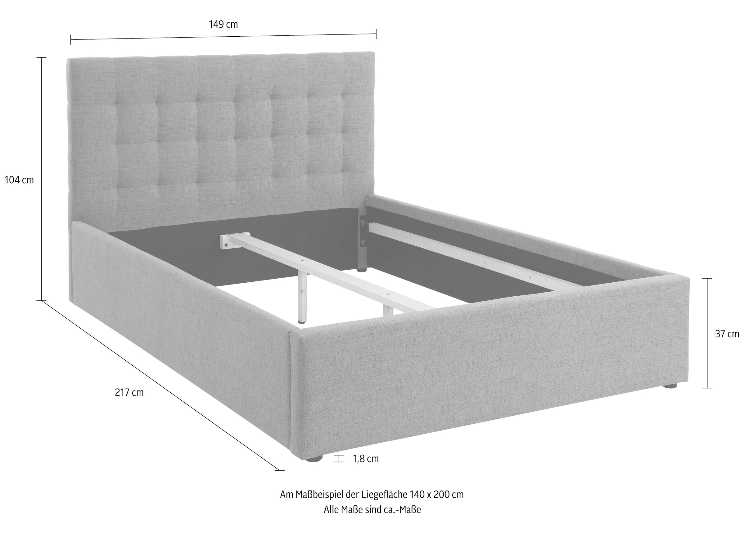 Home affaire Polsterbett »Hamar, Knopfsteppung im Kopfteil, bis 250 KG belastbar«, (3 Breiten: 100cm/ 140cm/ 180cm), in verschiedenen Grössen und Stoffen und Farben