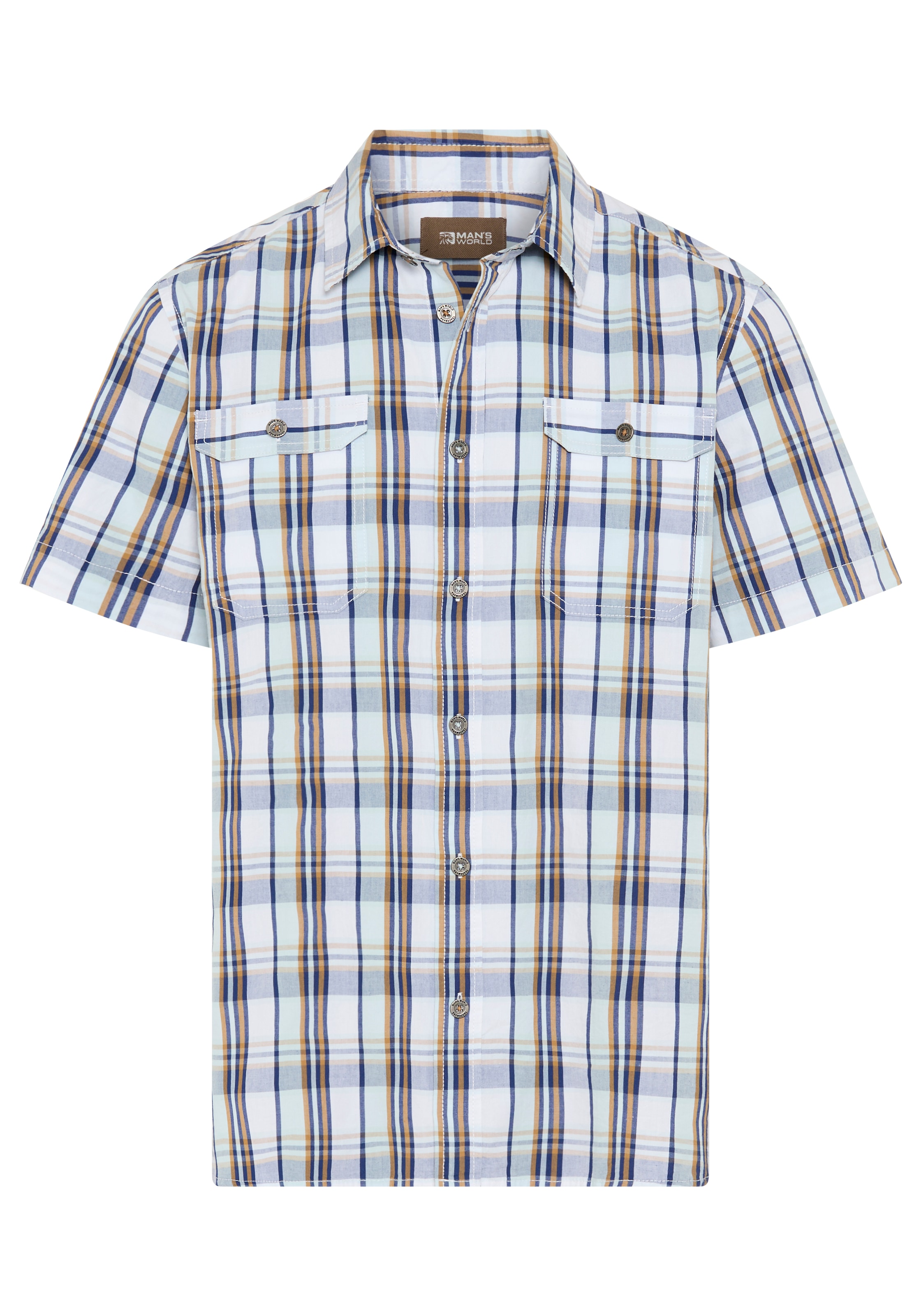 Man's World Karohemd Kurzarm, für Casualmode, Basic, Frühling und Sommer, aus Baumwolle