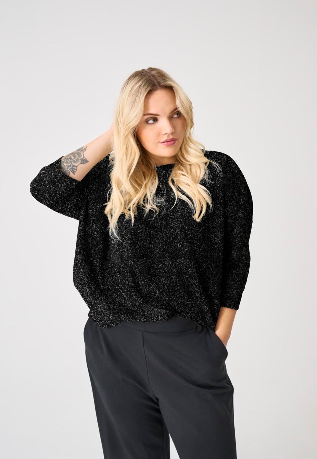 Image of ONLY CARMAKOMA Oversize-Shirt "CARSILVERY GLAMOUR LUREX 3/4 TOP NOOS"