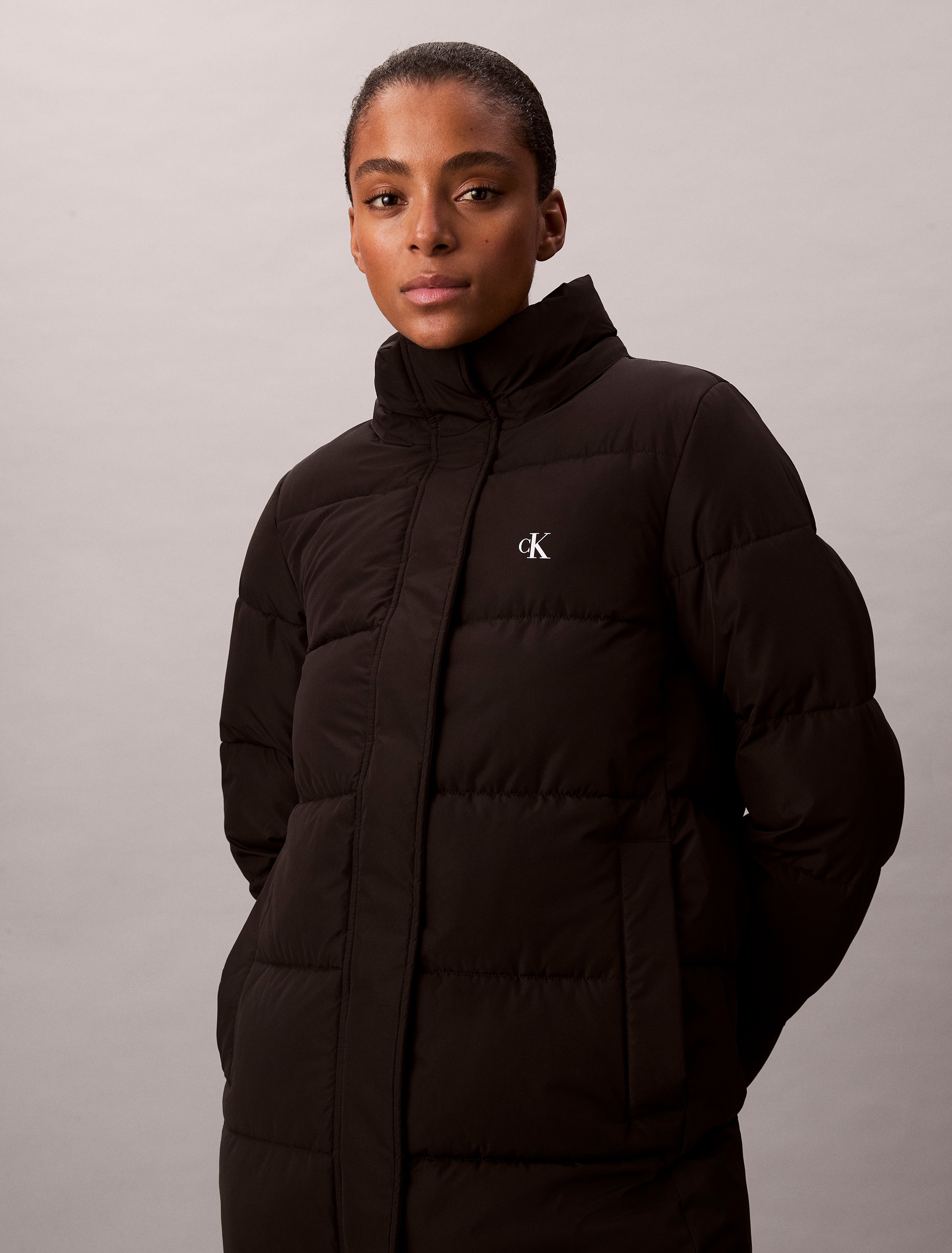 Image of Calvin Klein Jeans Steppmantel abnehmbare Kapuze, kastige, lange Passform, wattiert