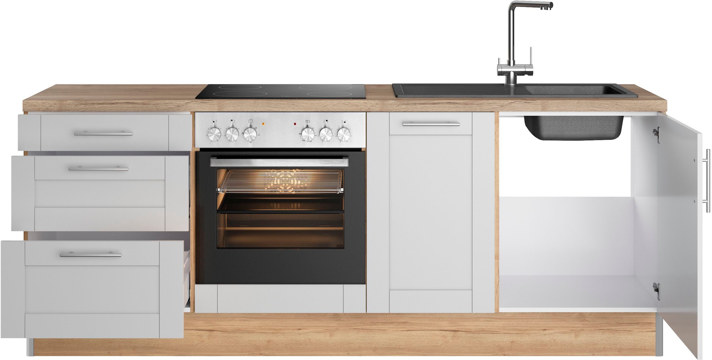 OPTIFIT Küchenzeile »Ahus«, 225 cm breit,wahlweise mit E-Geräten,Soft Close Funktion, MDF Fronten