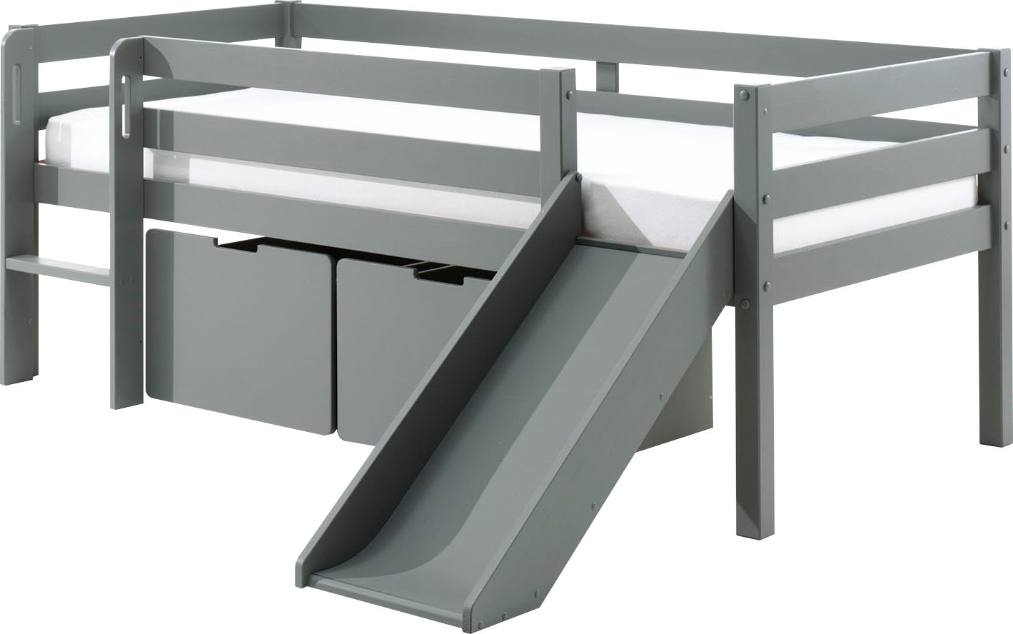Image of Vipack Spielbett "Pino, Kiefer massiv, mit Rolllattenrost, 2 Rollboxen, Made in Europe" B/H/T ca. 207,6x83x175cm, inkl. Leiter, Absturzschutz und Rutsche, wahlweise mit oder ohne Hängeregal, 2 Farben zur Auswahl