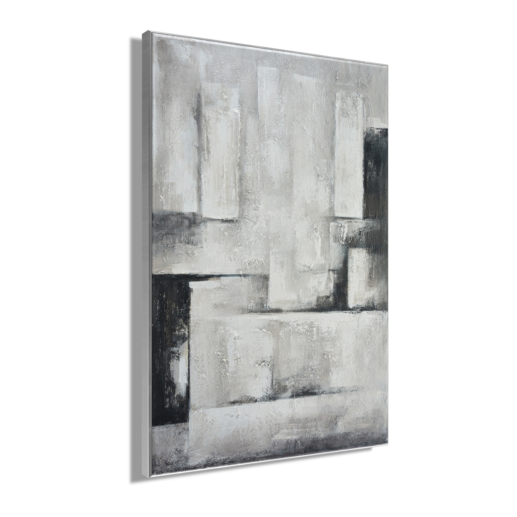 Bönninghoff Ölgemälde »handarbeit gerahmt ABSTRAKT 78x118 cm – Wandbild Deko grau« Abstrakt | Formen | Gegenstandslos 1 Stk. tlg. handgefertigt, jedes Bild ein Unikat, Schattenfugenrahmen
