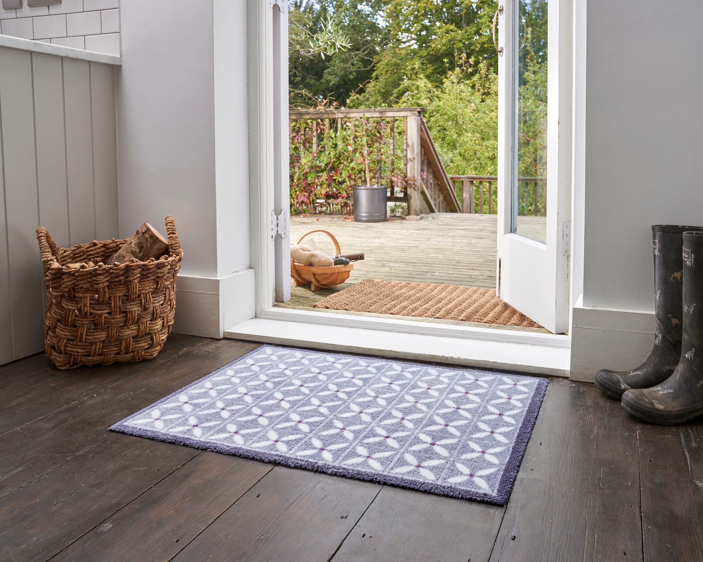 Turtle Mat Fussmatte »Flower Fields Grey« rechteckig 9 mm Höhe