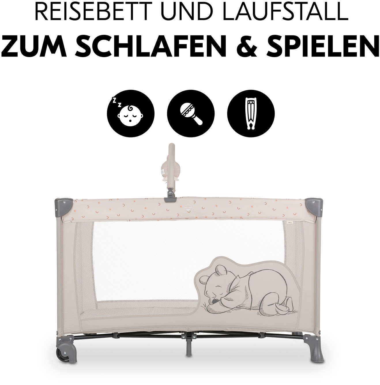 Hauck Lit de voyage pour bébé »Dream N Play Go, Pooh Rainbow, beige« inkl. Transporttasche