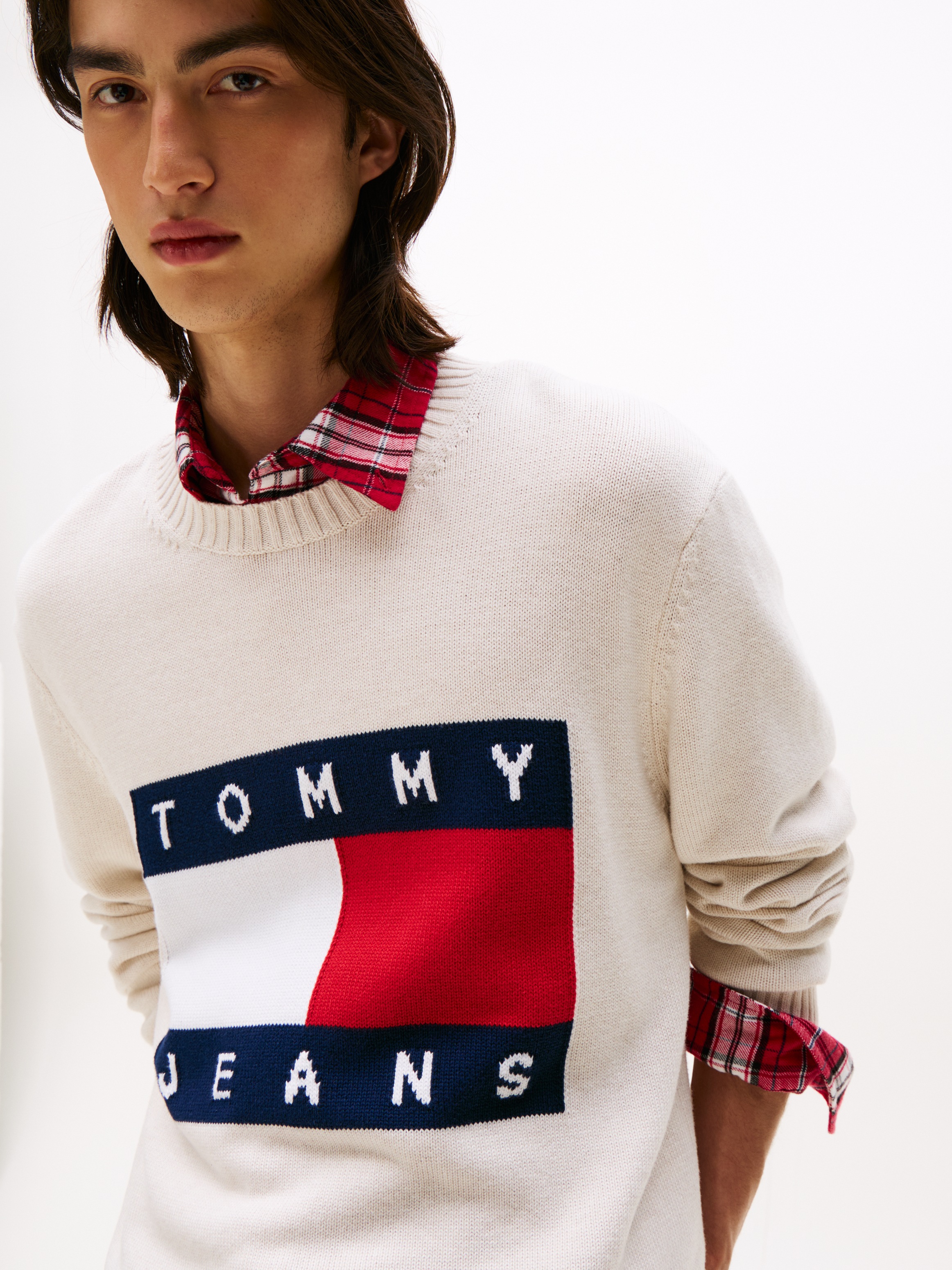 Tommy Jeans Strickpullover »TJM MELANGE FLAG SWEATER«, Regular Fit, Rundhals