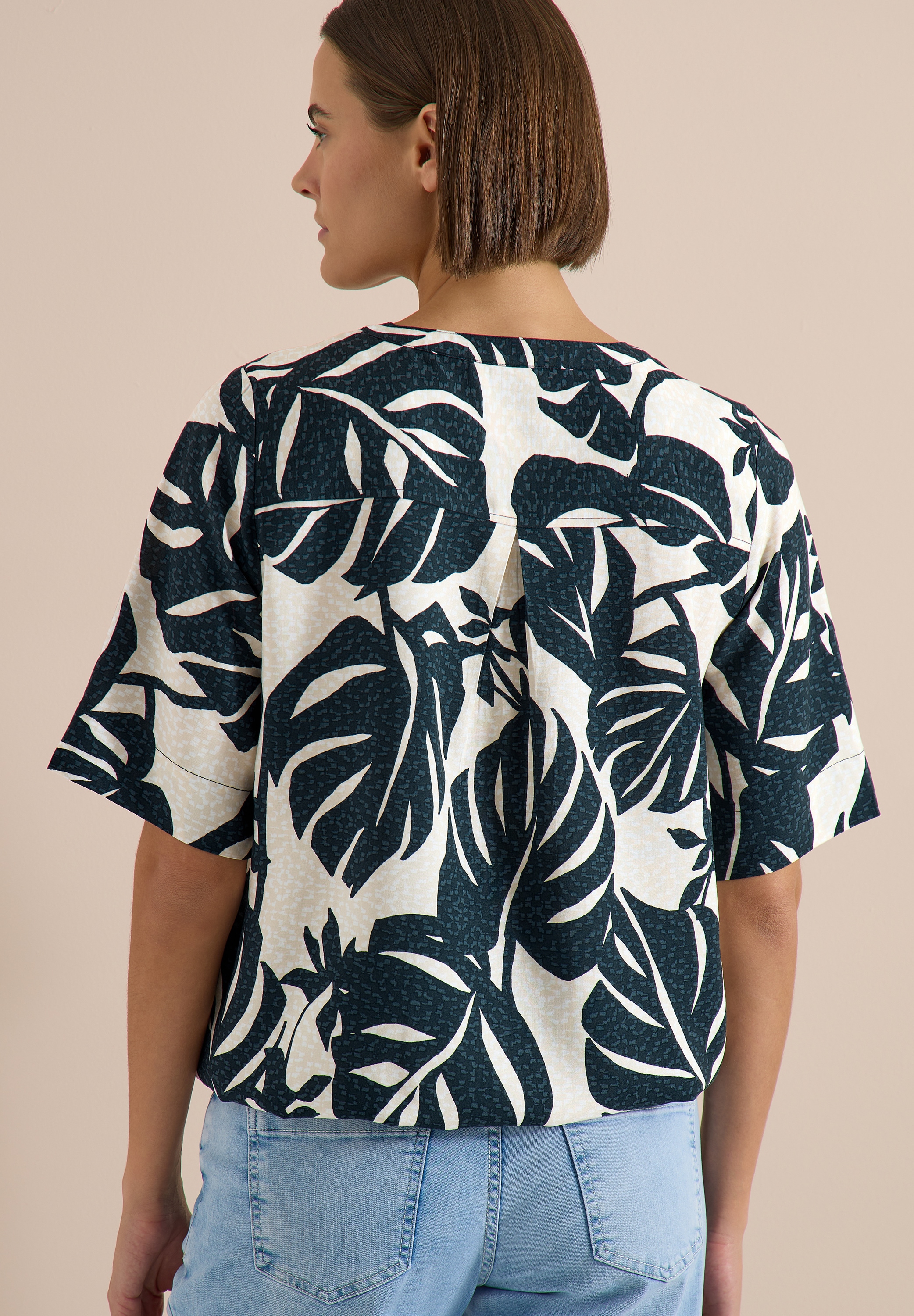 Cecil Shirtbluse Kurzarm Sommerbluse mit Split Neck