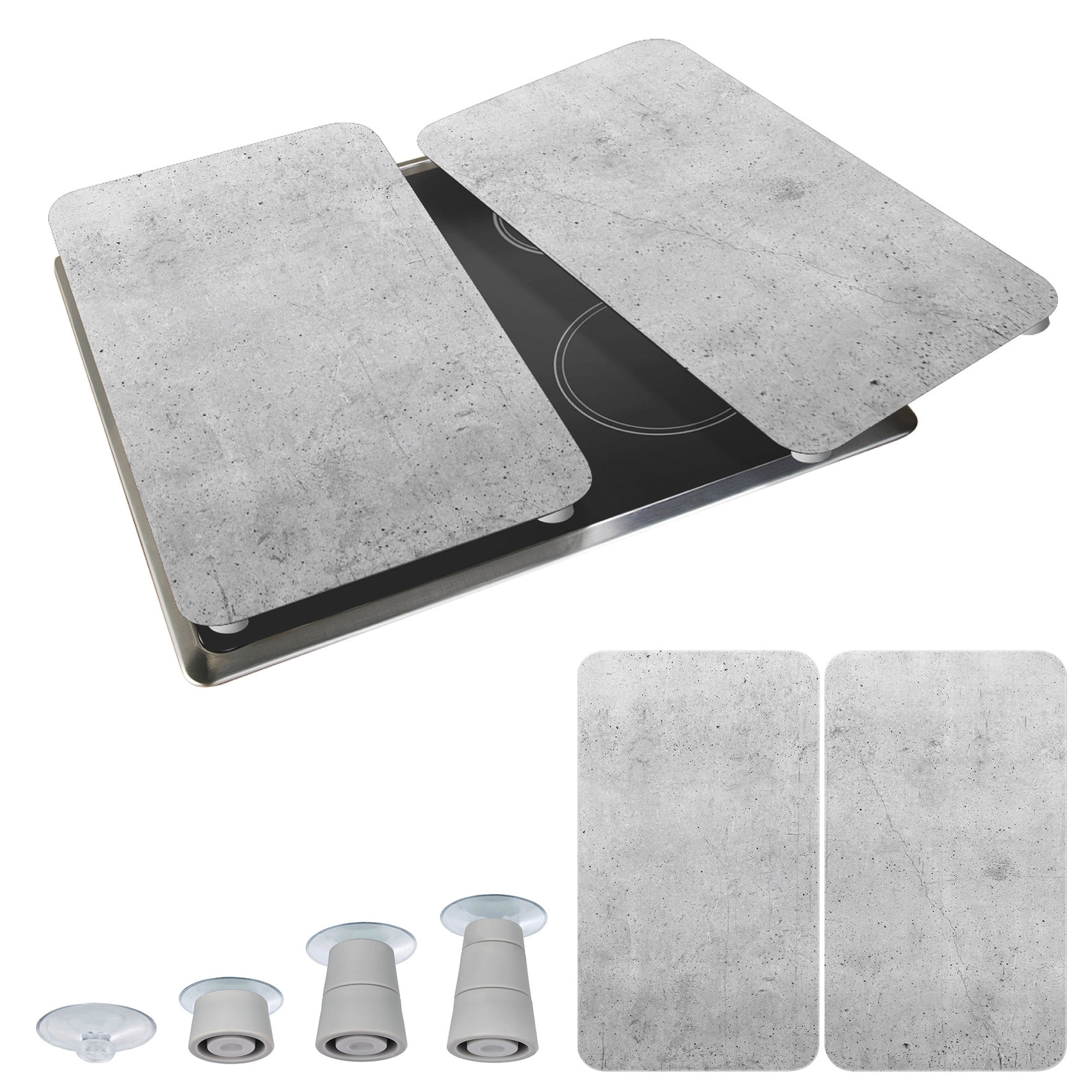 WENKO Herd-Abdeckplatte »Universal Modell Beton«, (Set, 2 tlg.), Herdabdeckung für alle Herdarten, kratzfest, mit rutschfesten Füssen