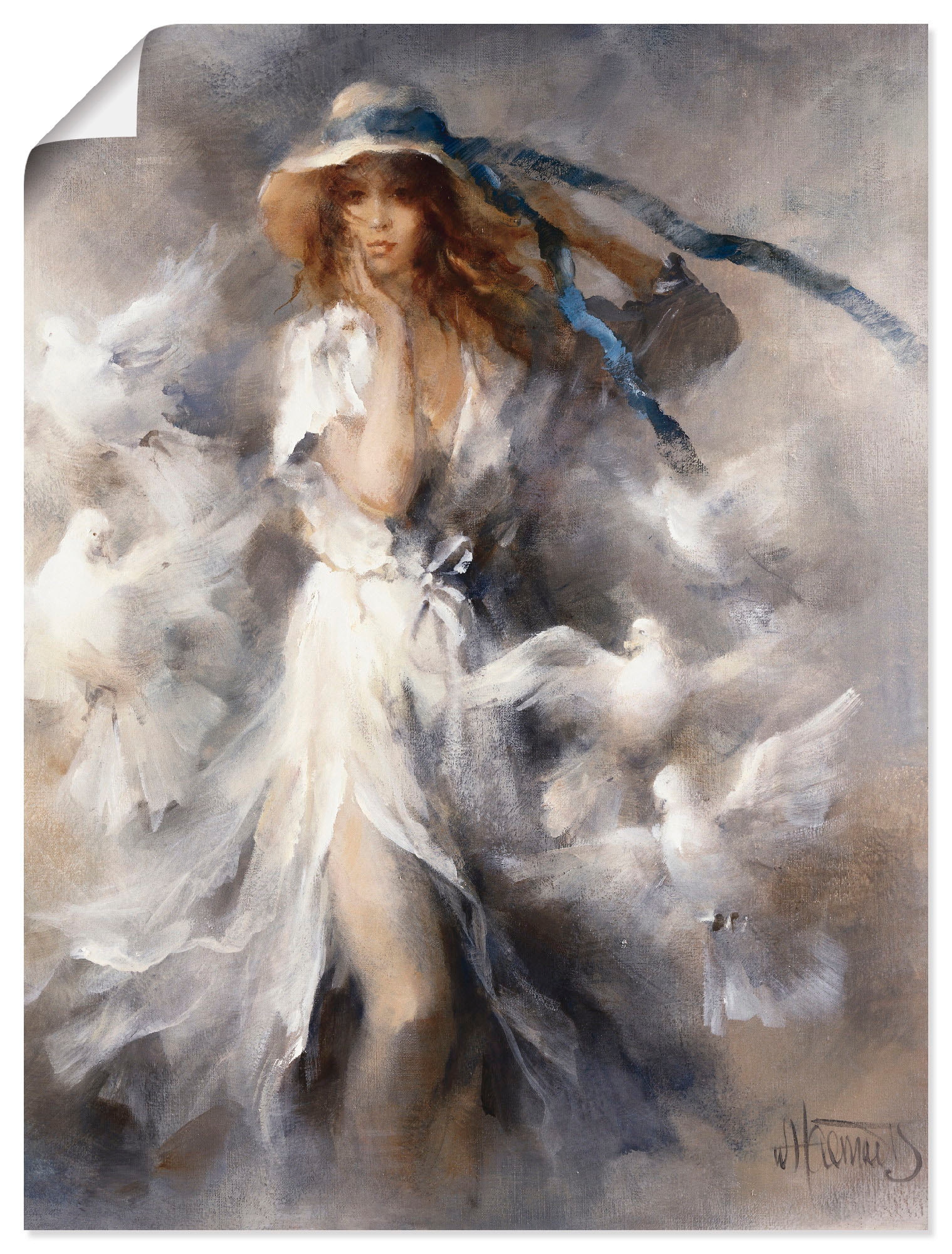 Image of Artland Wandbild "Tauben" Frau 1 Stk. tlg. als Leinwandbild, Poster in verschied. Grössen