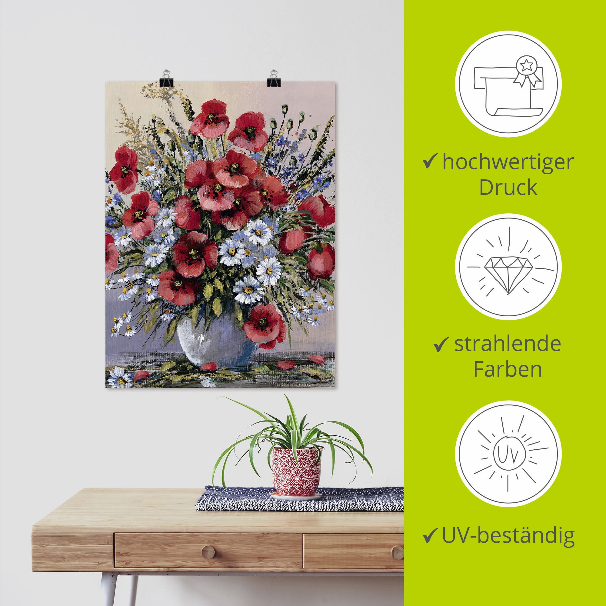 Artland Wandbild »Rote Mohnblumen«, Blumen, (1 St.), als Leinwandbild, Poster, Wandaufkleber in verschied. Grössen