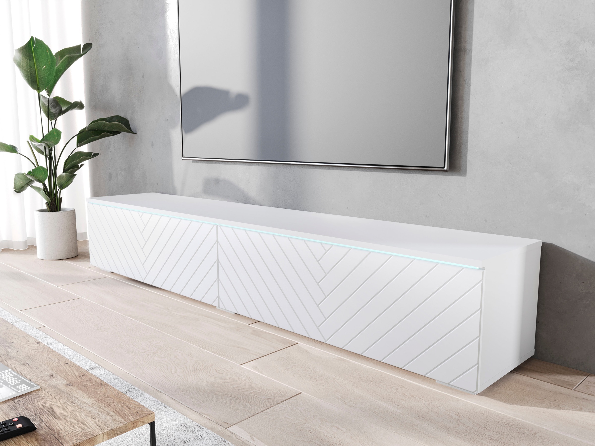 Home affaire Table basse »Vera, wahlweise mit oder ohne Beleuchtung« face MDF fraisée avec effet 3D, montage debout et suspendu possible
