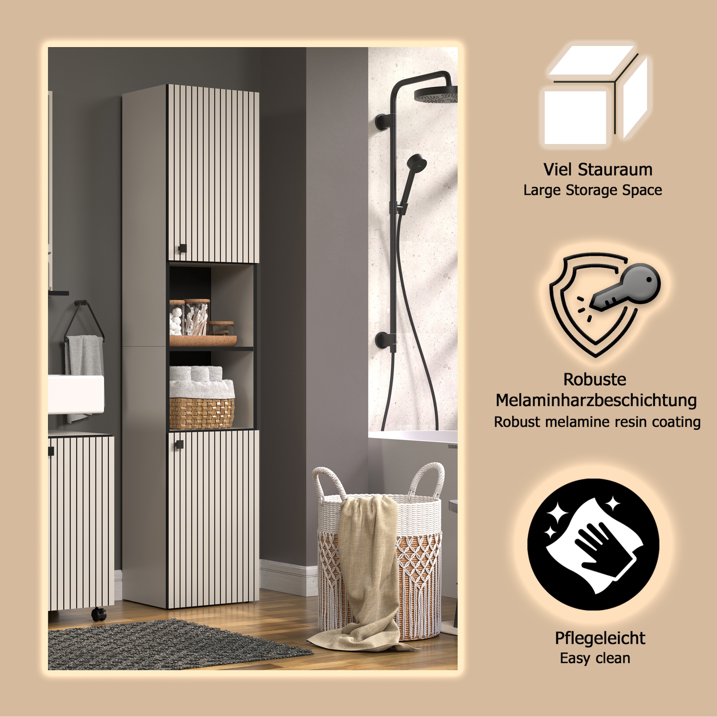 welltime Armoire haute »Amrum« Badezimmerschrank mit und ohne Schublade - (B/T/H) 40-70/31/186 cm