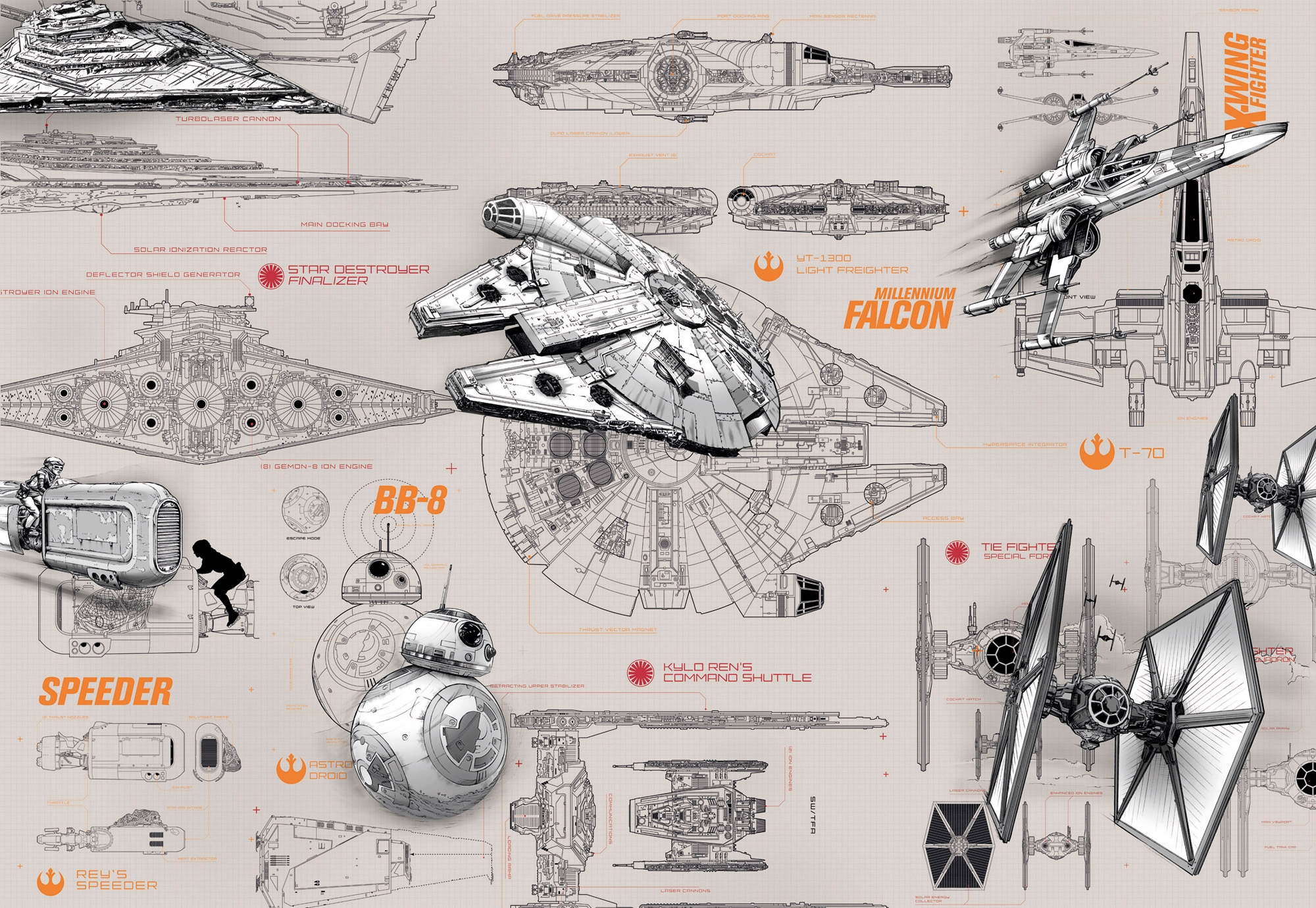 Image of Komar Fototapete "STAR WARS Blueprints - Grösse 368 x 254 cm" bedruckt glatt Kinderzimmer