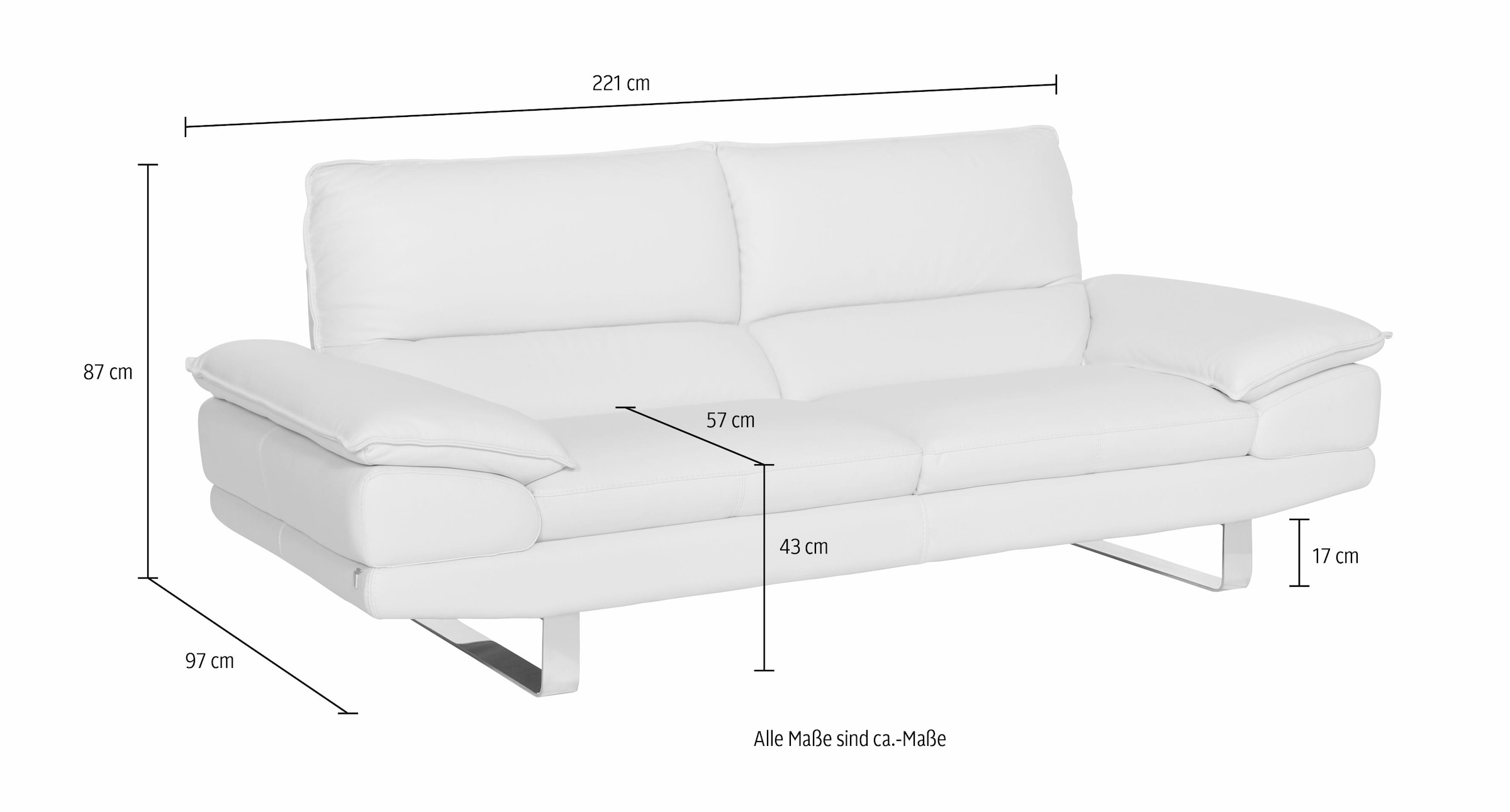 CALIA ITALIA 3-Sitzer »Dave, Sitzkomfort der Extraklasse, tolle Details«, Designsofa auf Kufenfuss, in zwei Lederqualitäten