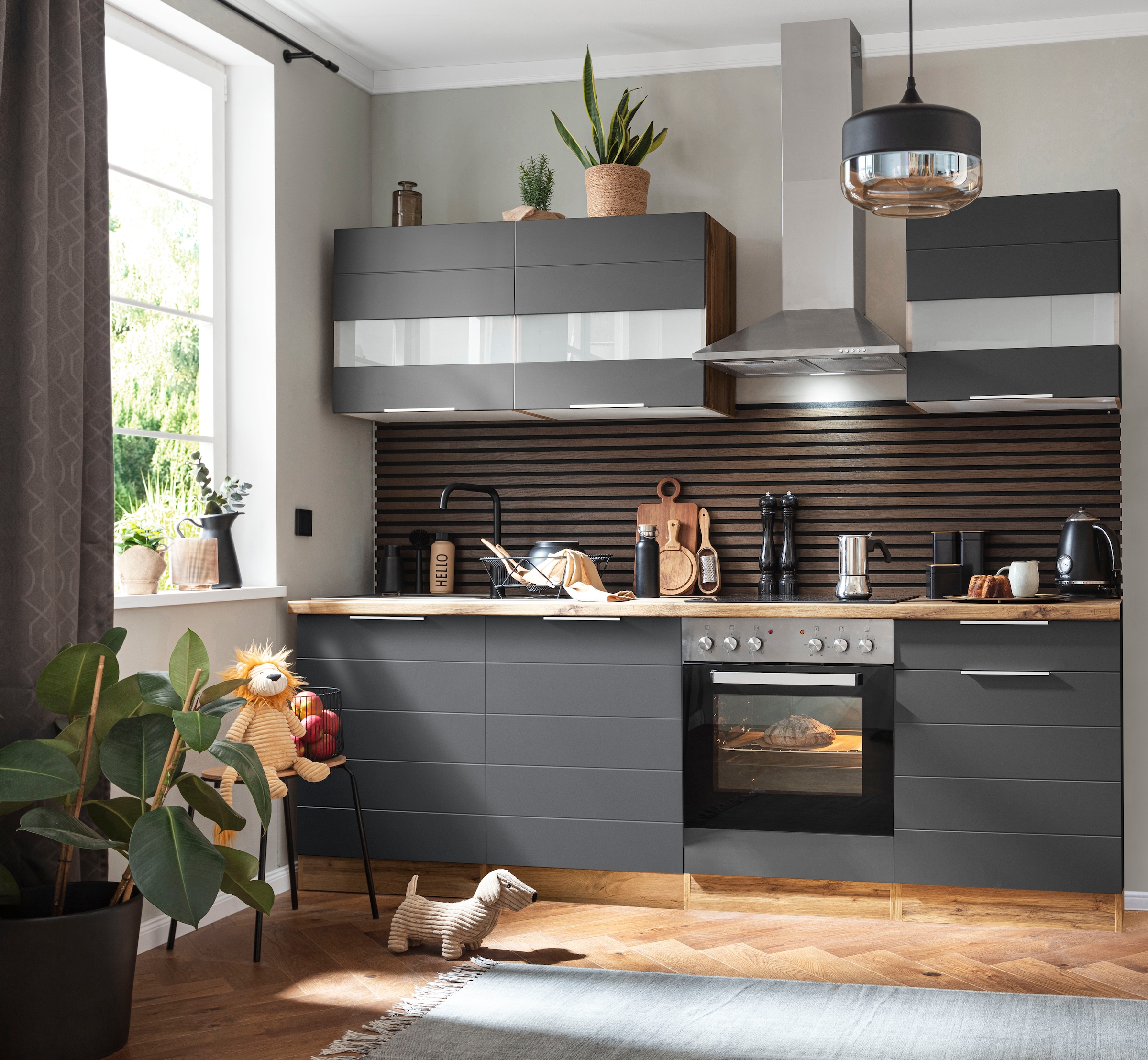 KOCHSTATION Kitchenette »KS-Luhe« 240 cm de large, au choix avec ou sans appareils électroniques, façades MDF fraisées