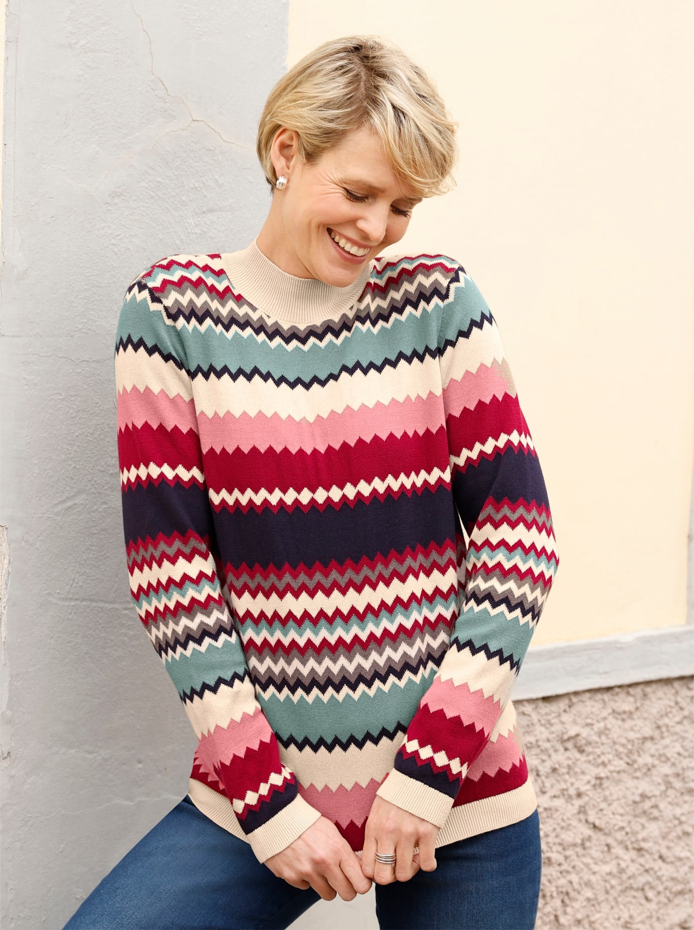 Image of Classic Basics Jacquardpullover "Stehkragen-Pullover"