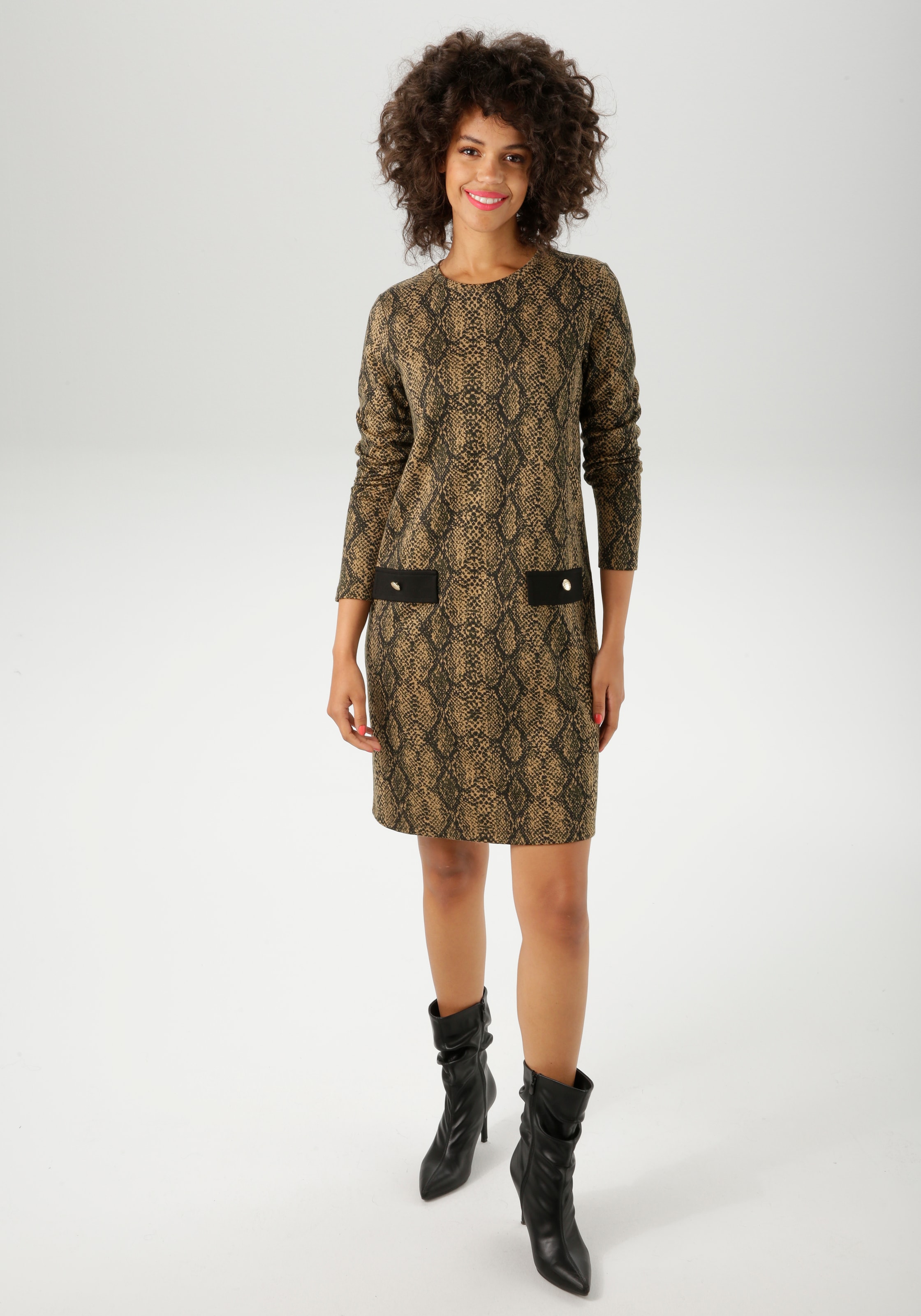 Image of Aniston CASUAL Jerseykleid Faketaschen im extravagantem Schlangen-Muster