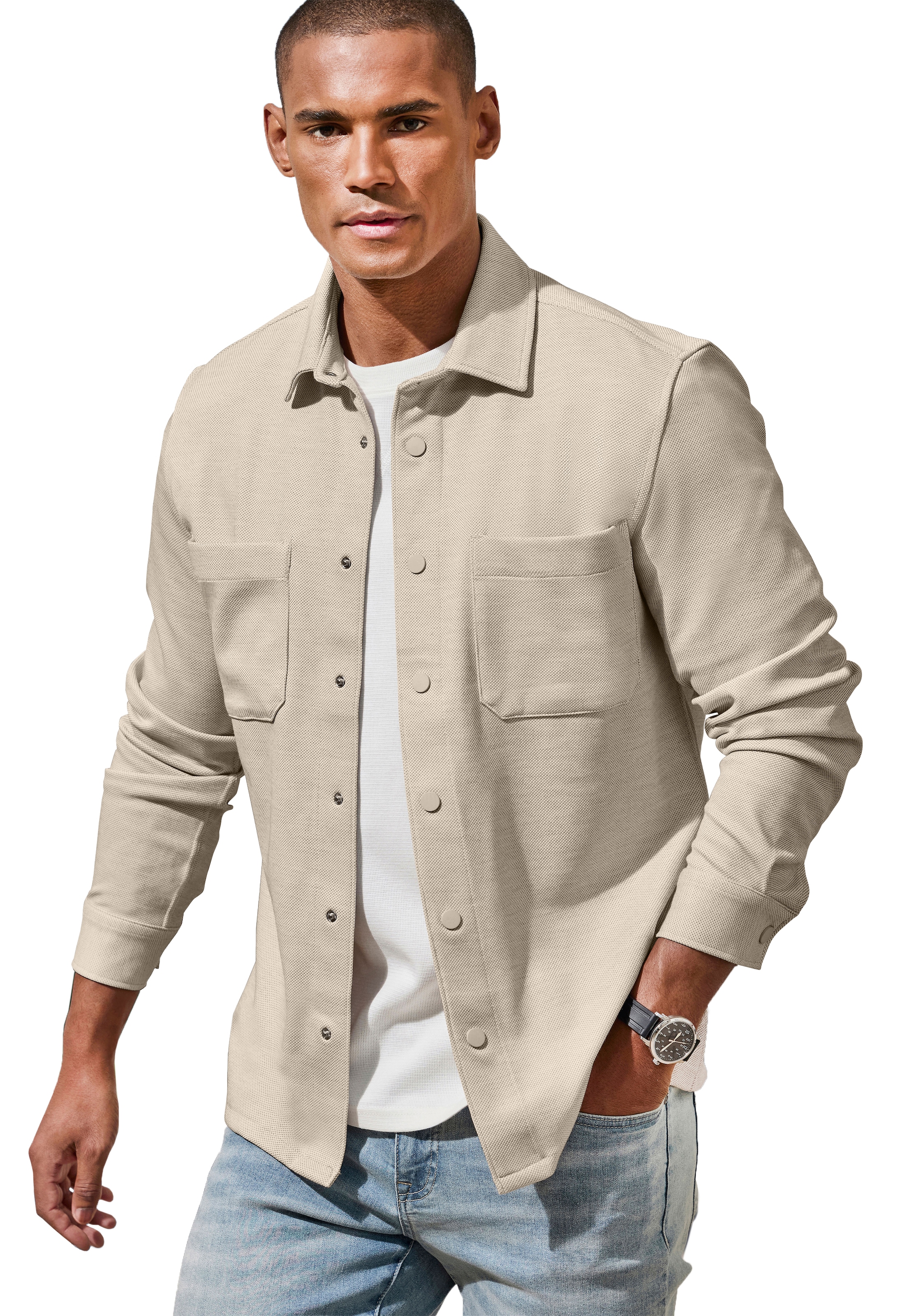 Image of John Devin Hemdjacke ", Overshirt aus weicher Piqué-Qualität", Knopfleiste mit Druckknöpfen