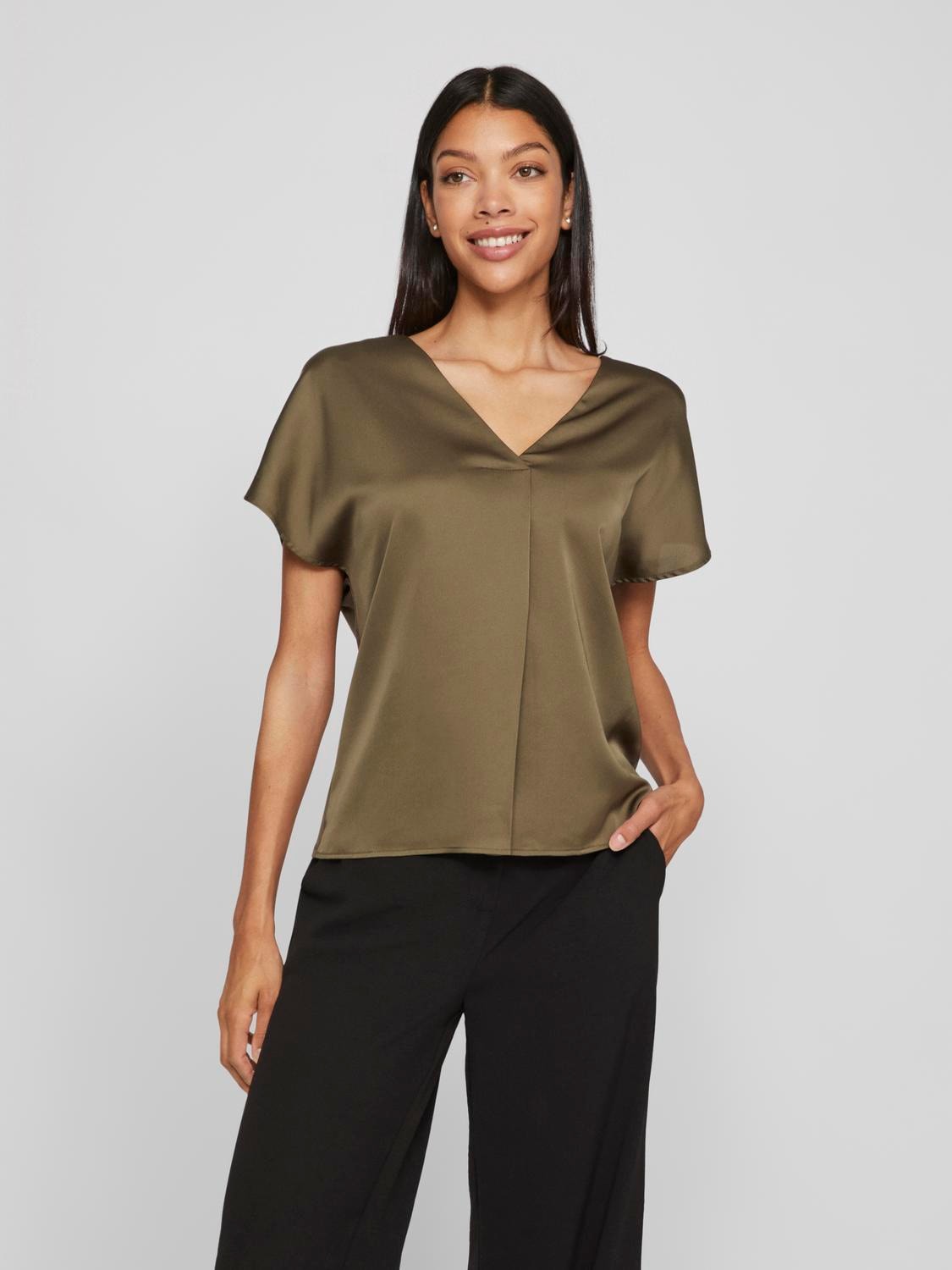 V-Shirt »VIELLETTE V-NECK S/S SATIN TOP - NOOS«